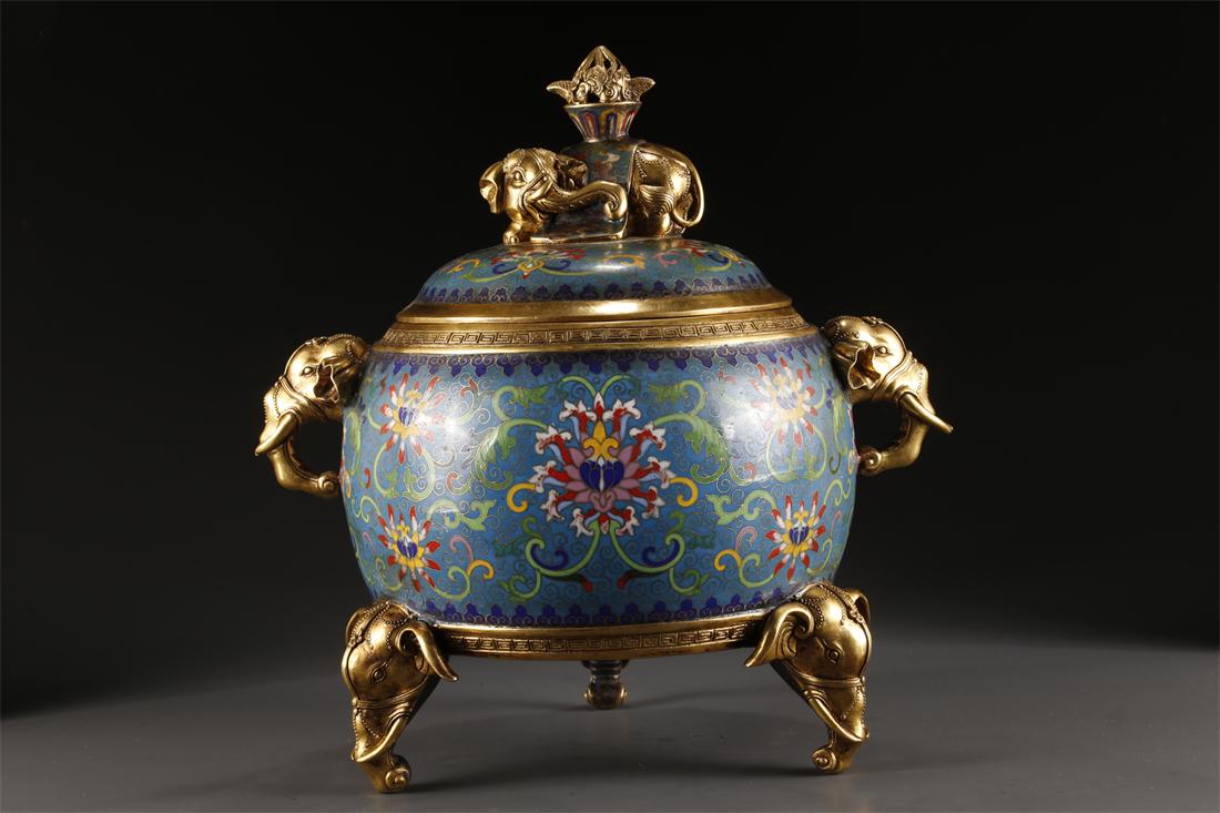 A CLOISONNE ENAMELED COPPER INCENSE BURNER. (1 of 9)