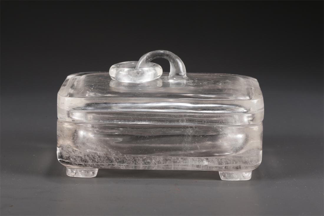 A SQUARE CRYSTAL LIDDED BOX. (1 of 7)
