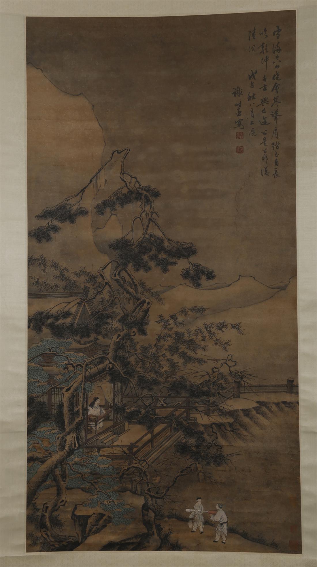 A LANDSCAPE AND FIGURE PAINTING BY XIE SHICHEN. (1 of 9)