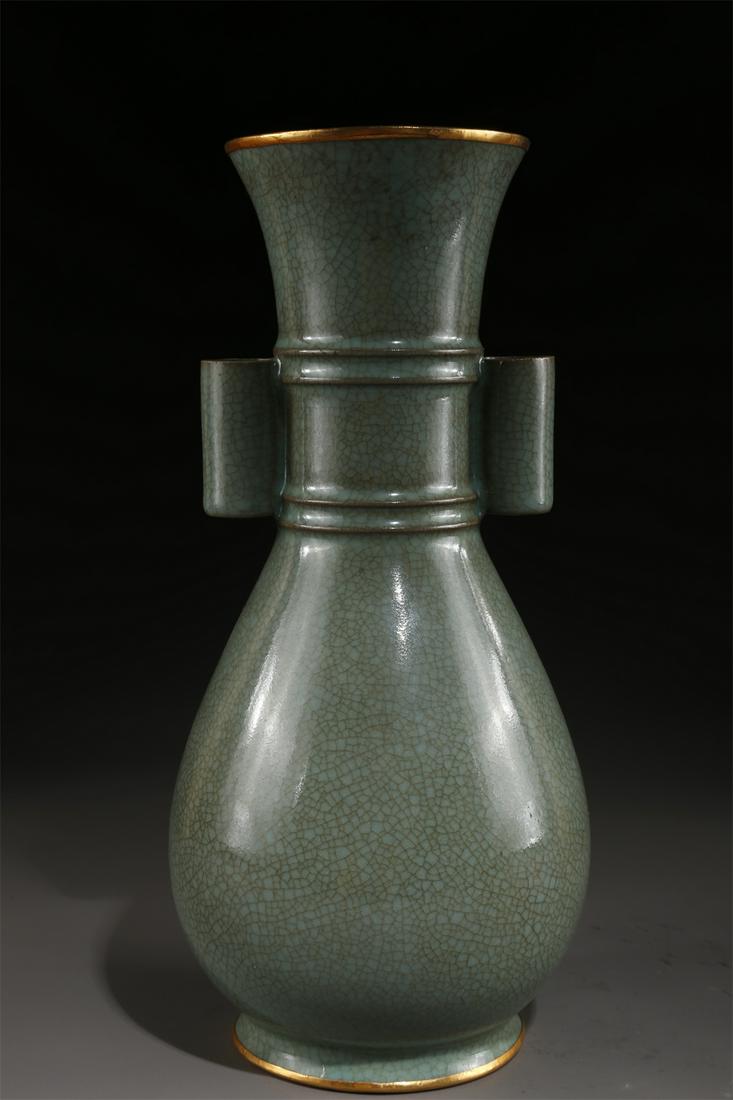 A PORCELAIN BOTTLE WITH PIERCED EARS, RU KILN. (1 of 7)