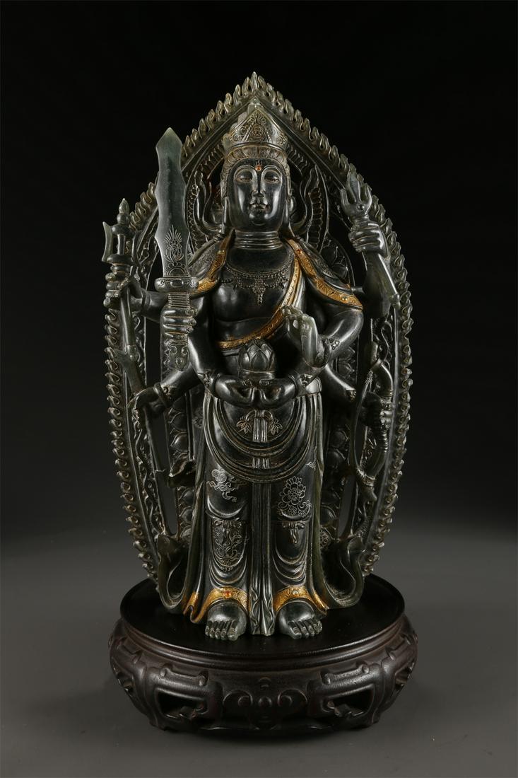 A SHOUSHAN STONE AVALOKITESVARA STATUE. (1 of 9)
