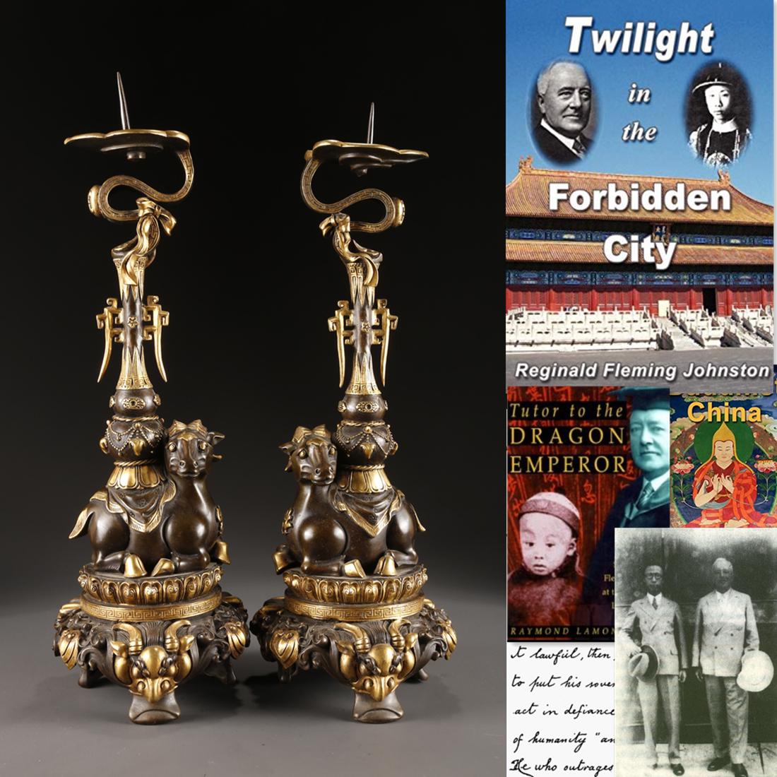 A PAIR OF COPPER CANDLESTICKS, PARTLY GILT. (1 of 10)