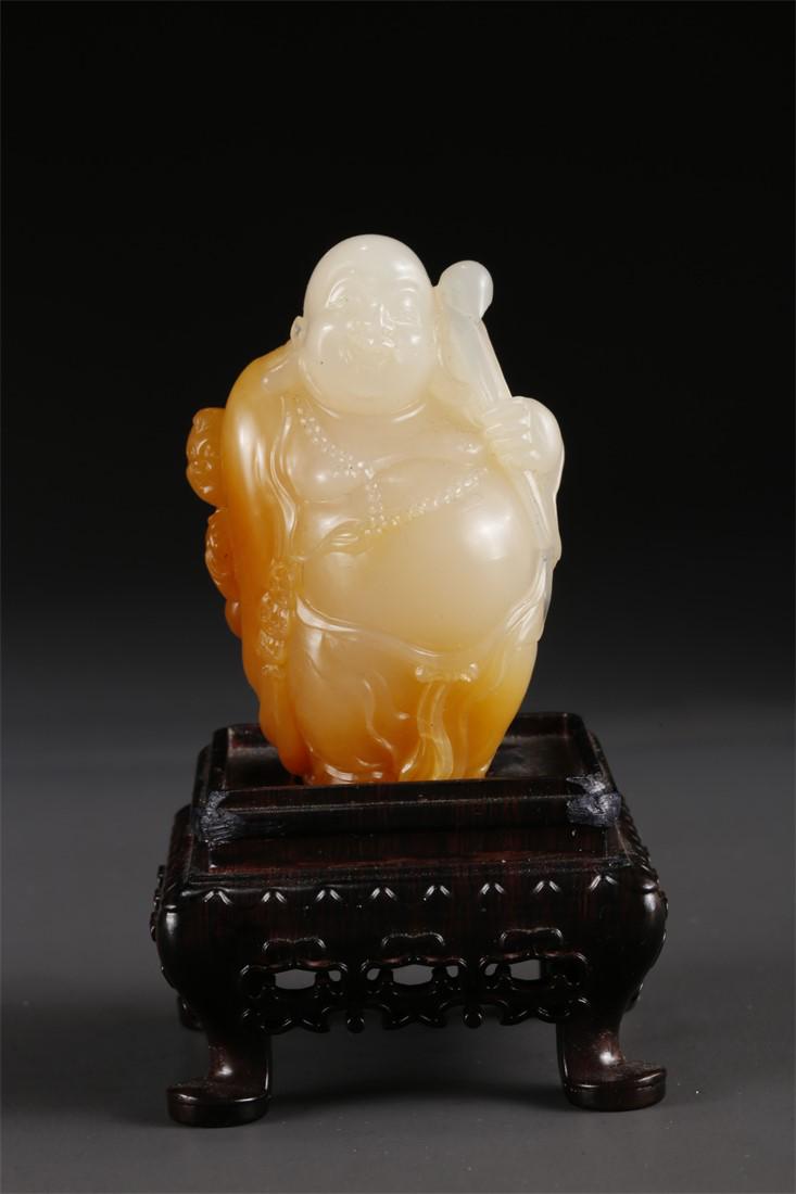 A SHOUSHAN STONE MAITREYA STATUE WITH PEDESTAL. (1 of 7)