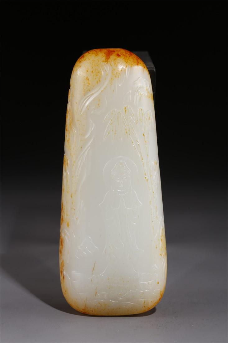 A HETIAN RAW JADE AVALOKITESVARA STATUE. (1 of 7)