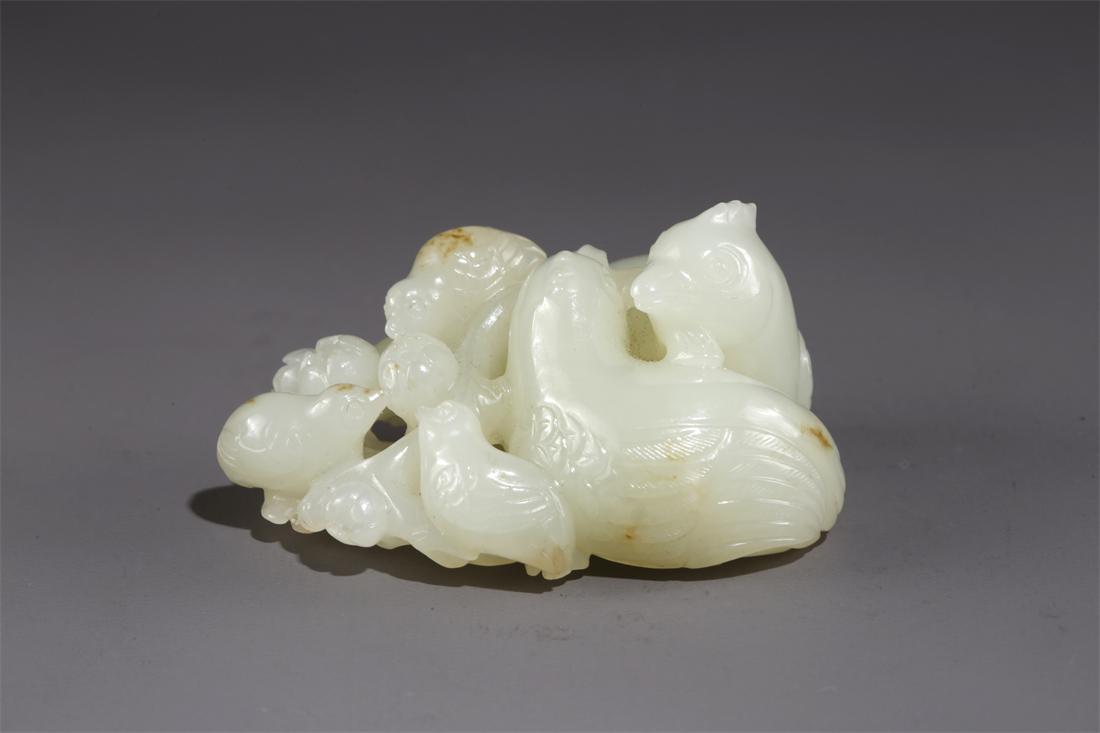 A HETIAN JADE MANDARIN DUCKS CARVING ORNAMENT. (1 of 6)