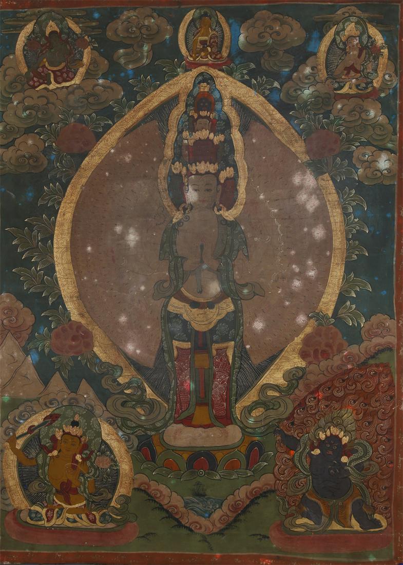 AN ELEVEN-FACE AVALOKITESVARA THANGKA. (1 of 10)