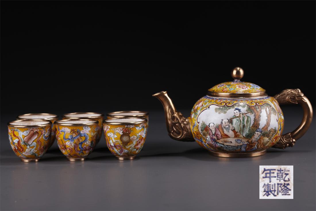 AN ENAMELED BRONZE TEA SET. (1 of 10)