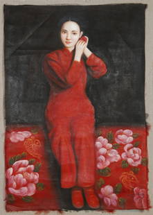 A FIGURE OIL PAINTING BY WANG YIDONG.: Figure Oil Painting, Hand Painted by Wang Yidong.