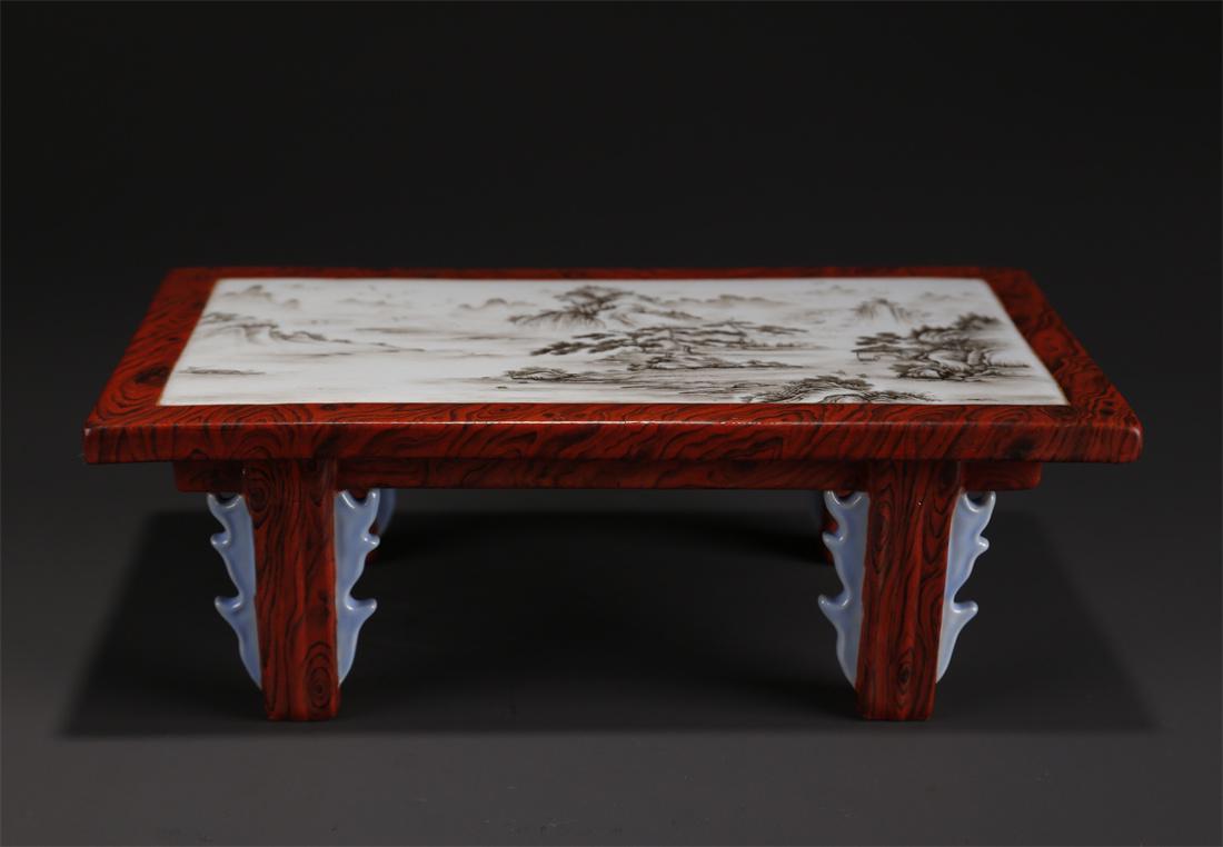 A SMALL PORCELAIN TABLE WITH LANDSCAPE DESIGN. (1 of 8)