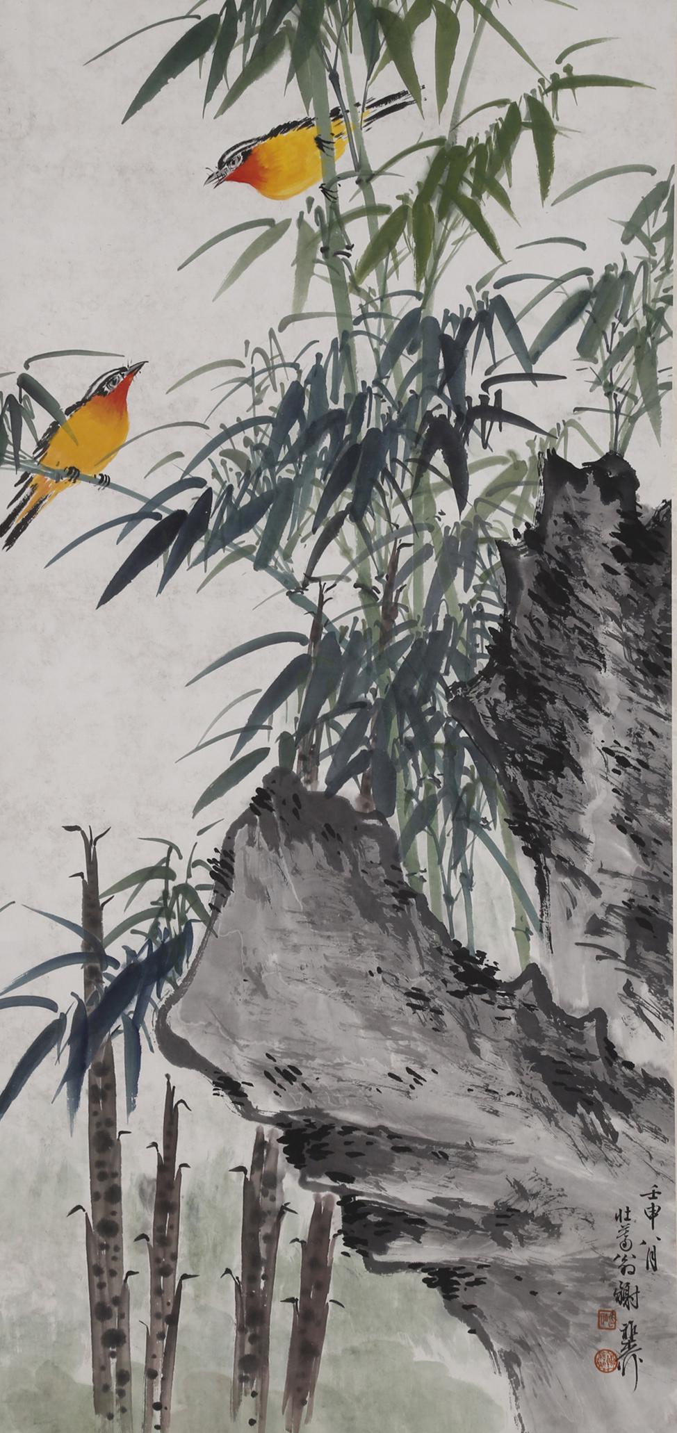 A FLOWERS AND BIRDS PAINTING BY XIE ZHILIU.: Flowers and Birds Painting on Paper, Hand Painted by Xie Zhiliu.