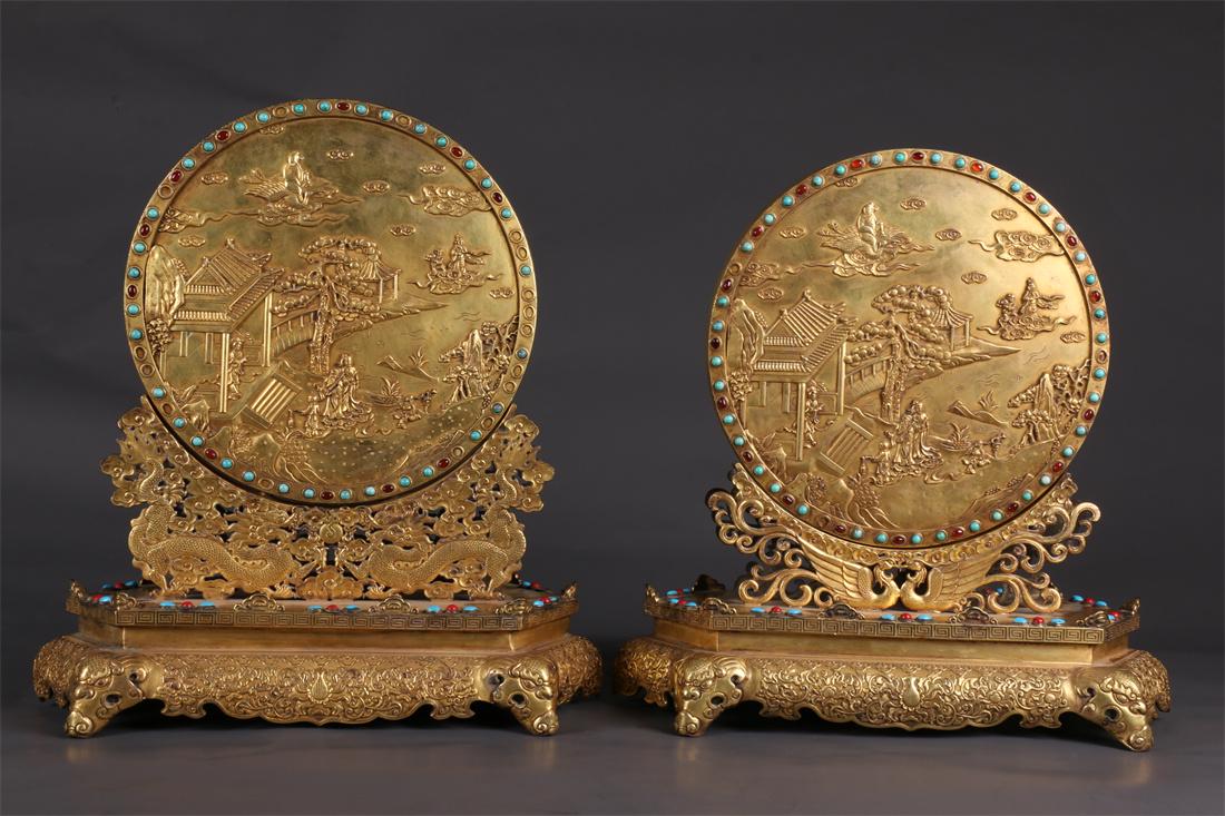 A SET OF GILT BRONZE TABLE SCREENS. (1 of 15)