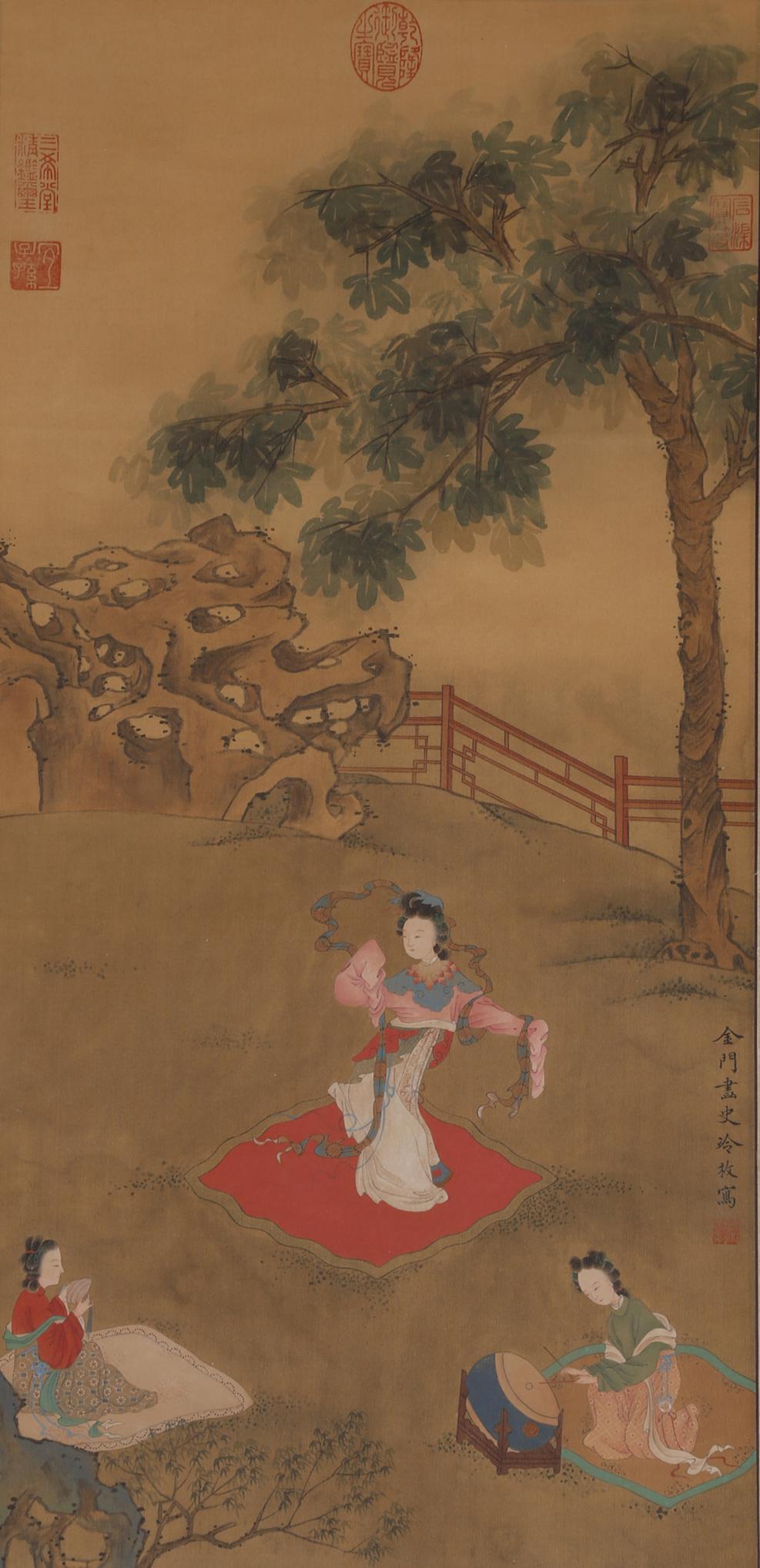 A DANCING PAINTING ON SILK BY LENG MEI. (1 of 9)