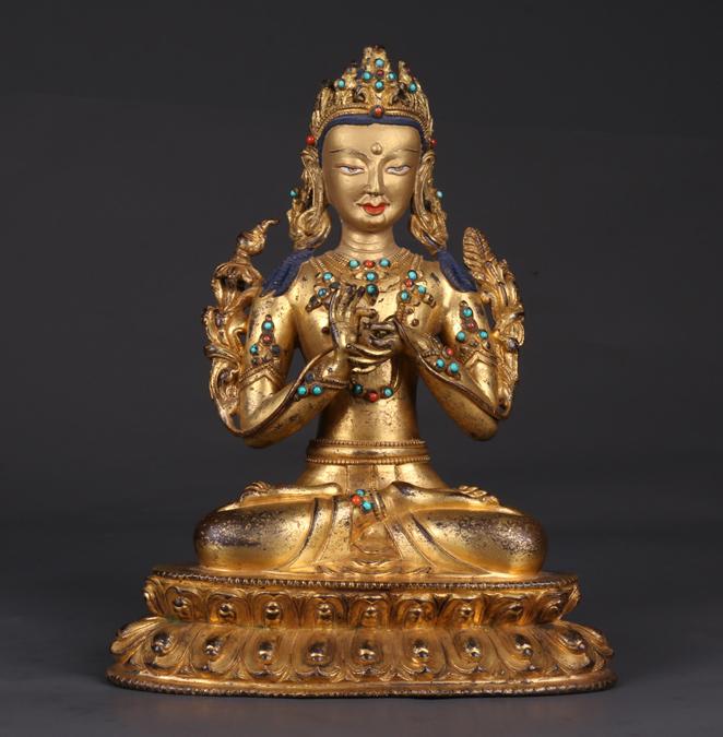 A TIBETAN MAITREYA BODHISATTVA BUDDHA STATUE. (1 of 9)