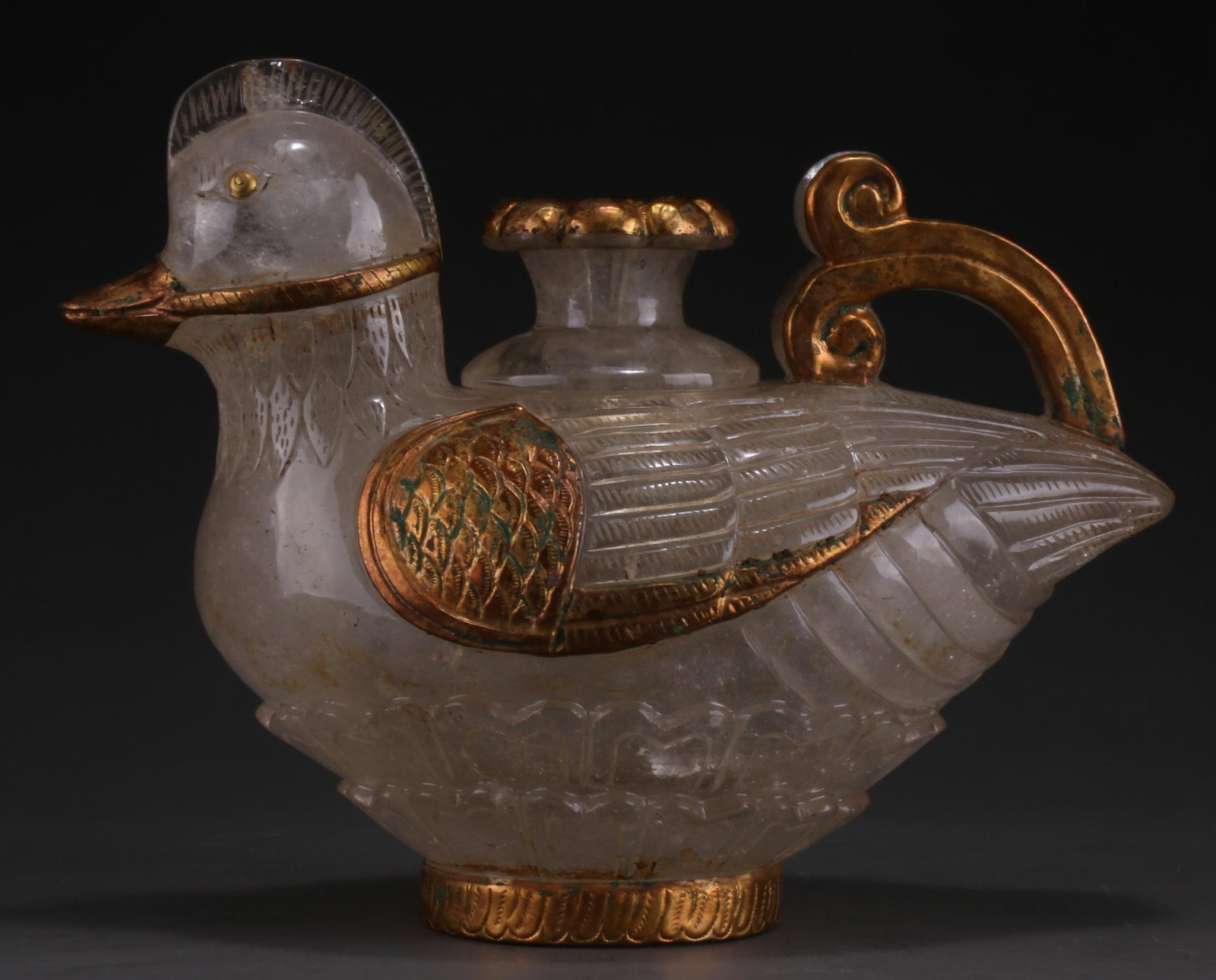 A MANDARIN-DUCK-SHAPED CRYSTAL INCENSE BURNER. (1 of 11)