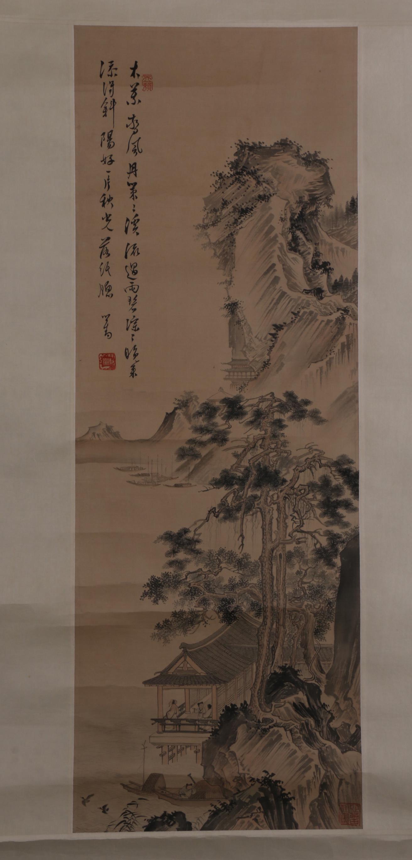 A LANDSCAPE MIRROR PAINTING ON SILK BY PU RU. (1 of 11)
