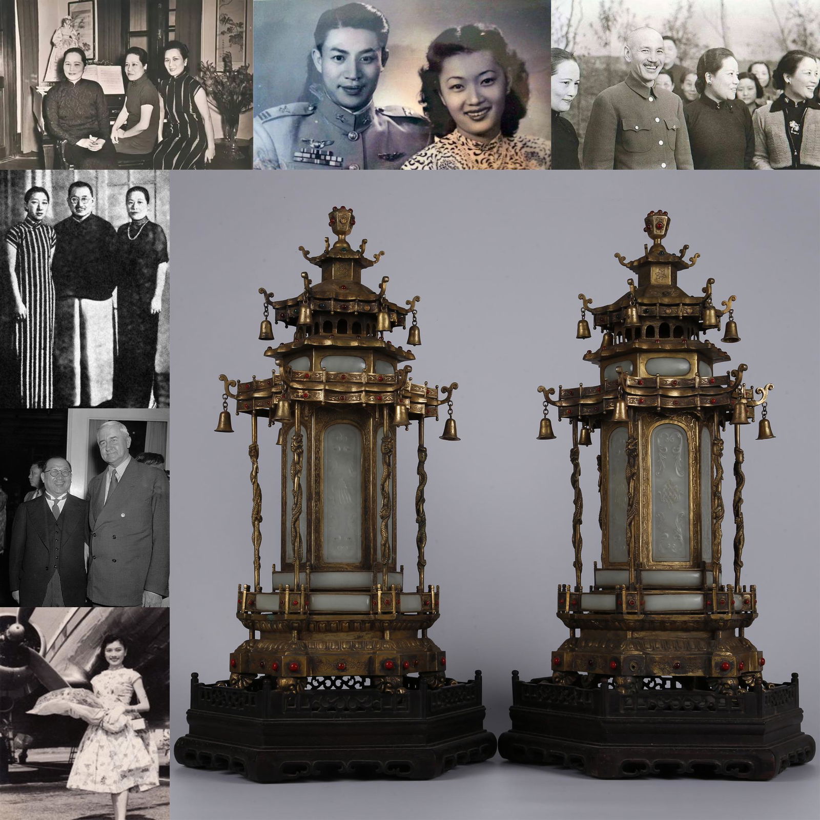 A PAIR OF GILT BRONZE PALACE LAMPS. (1 of 18)