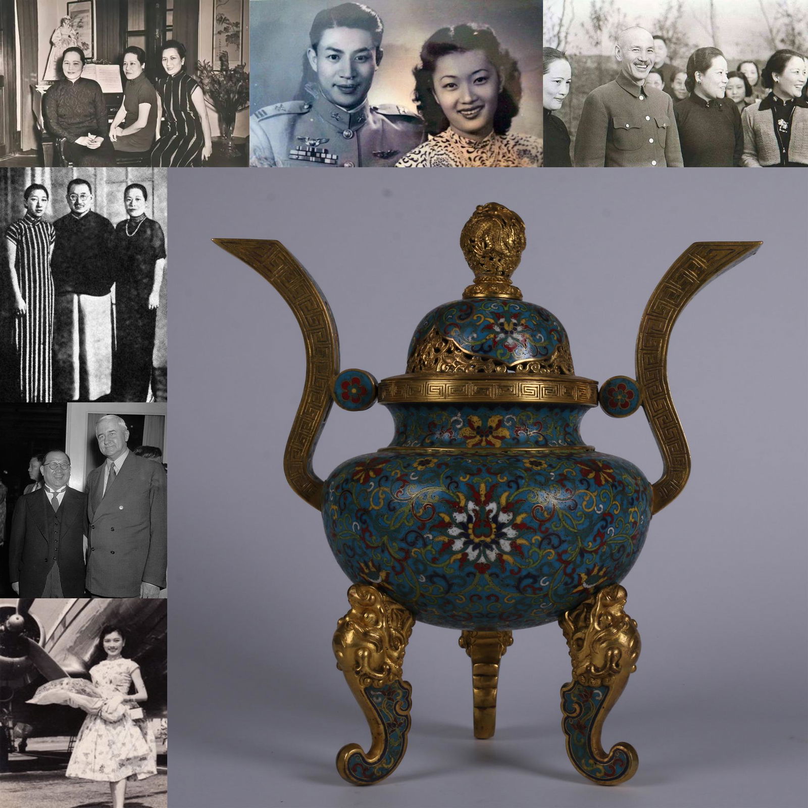 A CLOISONNE ENAMELED THREE-LEG BRONZE CENSER. (1 of 11)