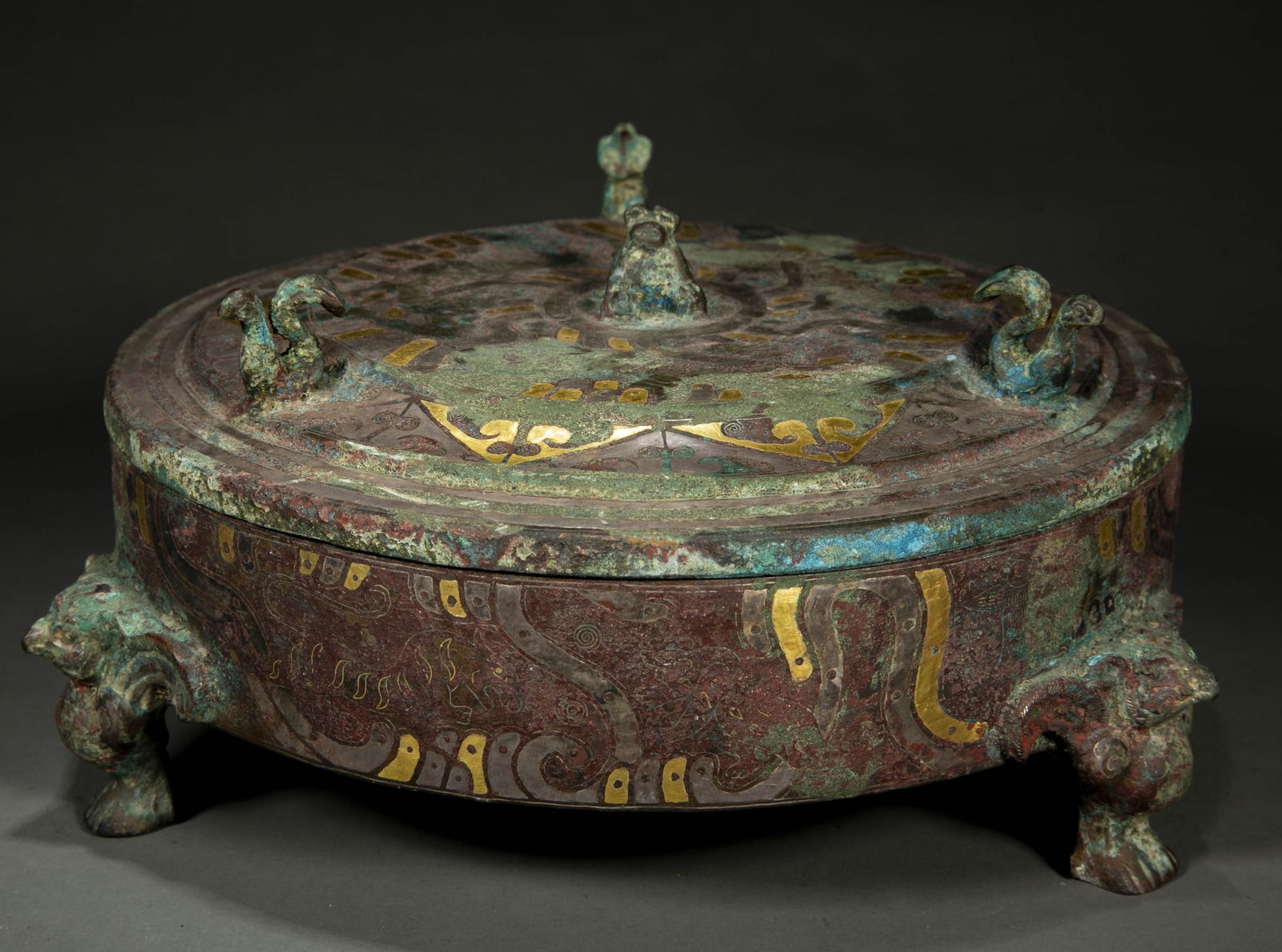 A BRONZE CENSER WITH GOLD AND SILVER INLAY. (1 of 9)
