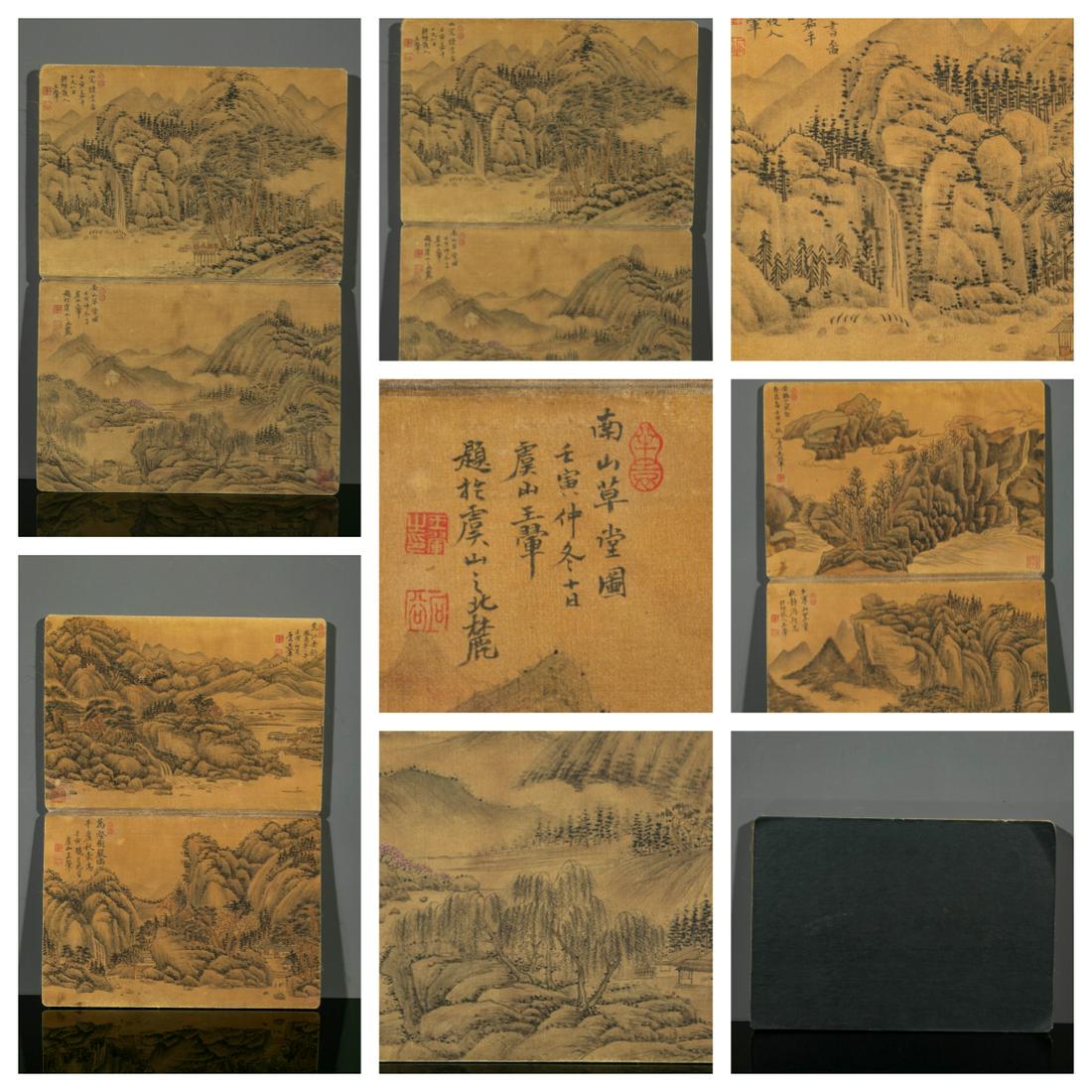 A SILK ALBUM OF LANDSCAPE PAINTINGS, 3 PAGES.: Silk Album of Landscape Paintings, by Wang Hui, A Total of 3 Pages.