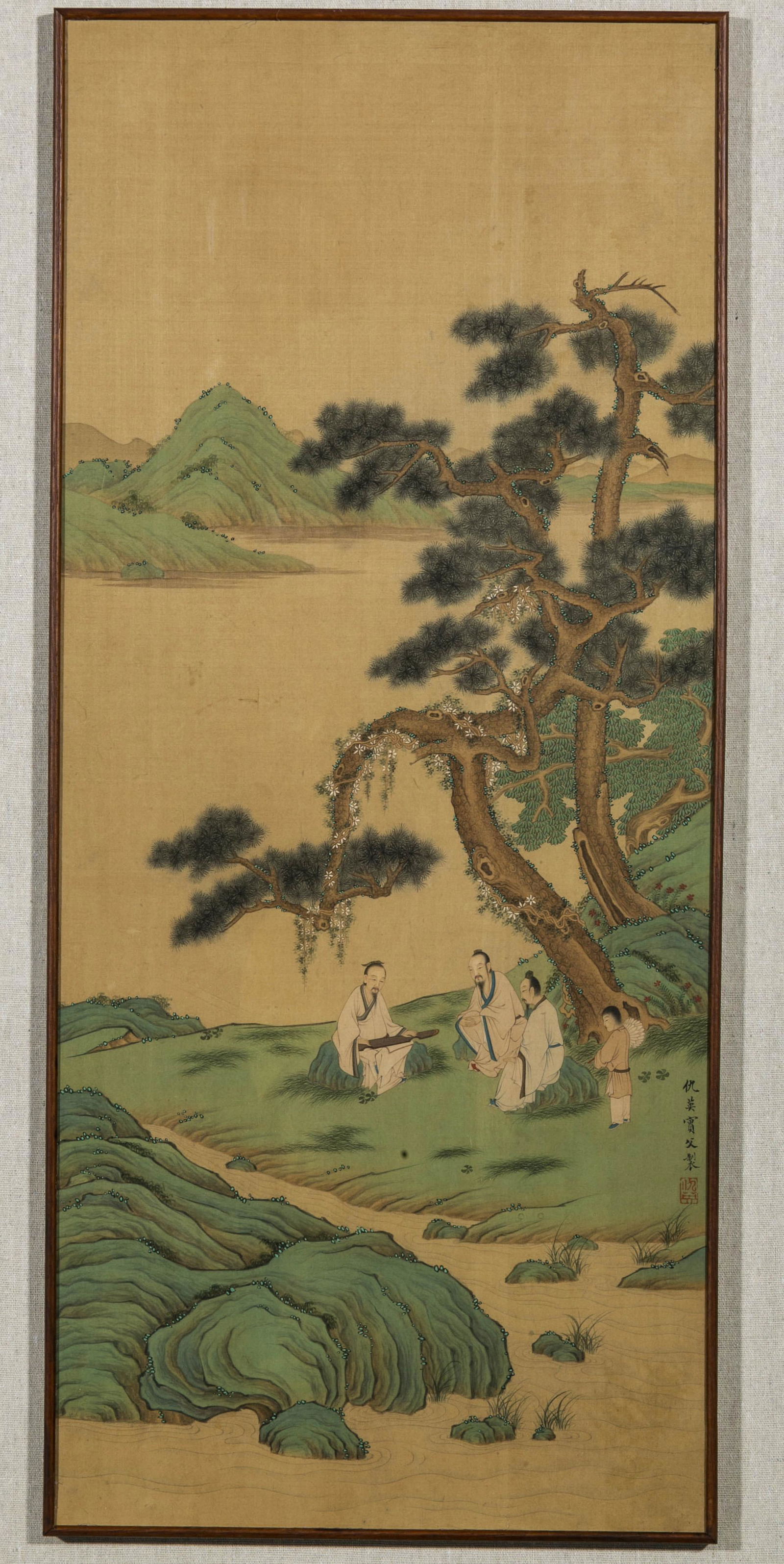 A PINE AND FIGURE PAINTING ON SILK BY QIU YING. (1 of 9)