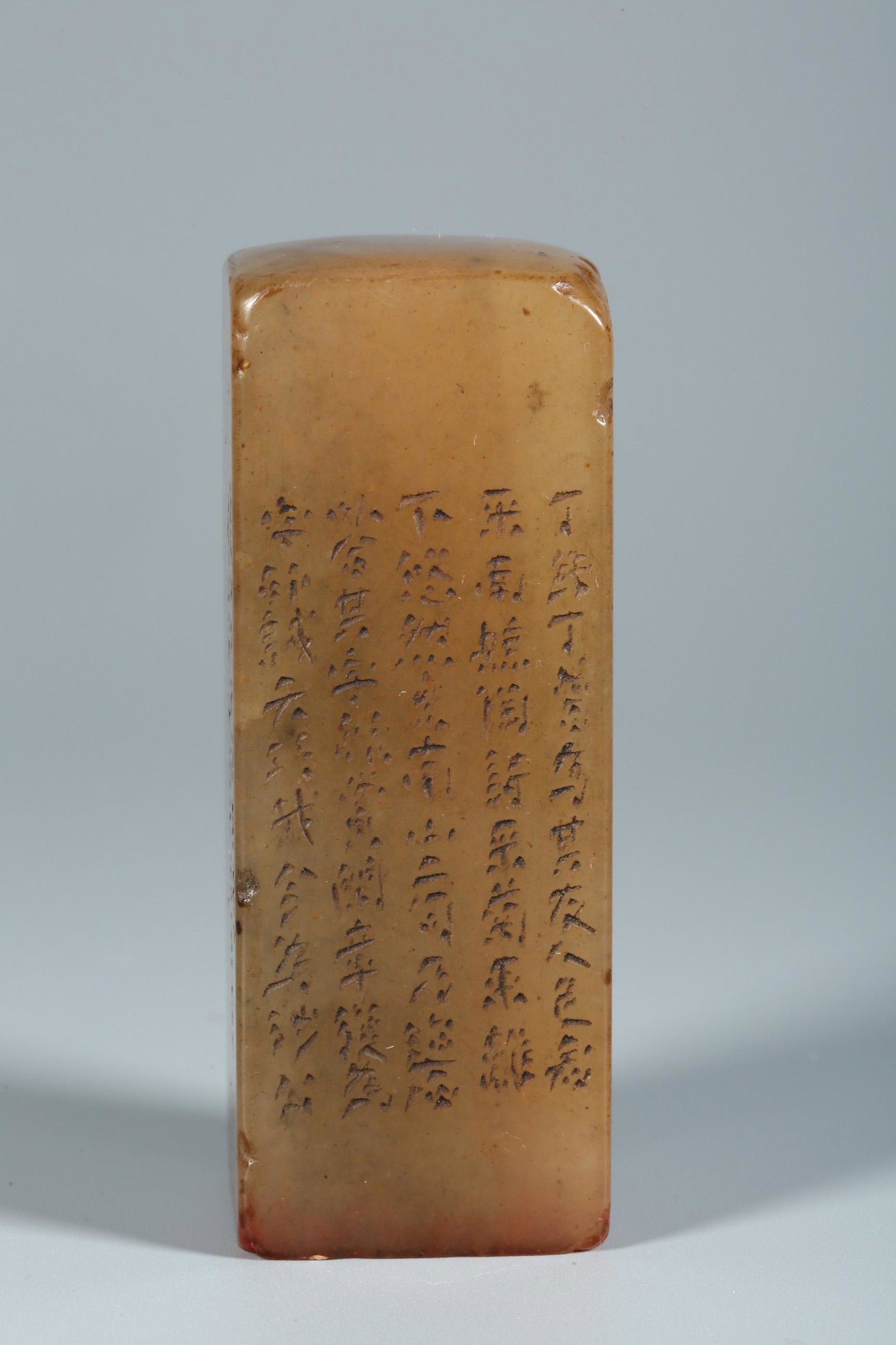 A SHOUSHAN STONE SQUARE SEAL WITH POEM DESIGN. (1 of 7)