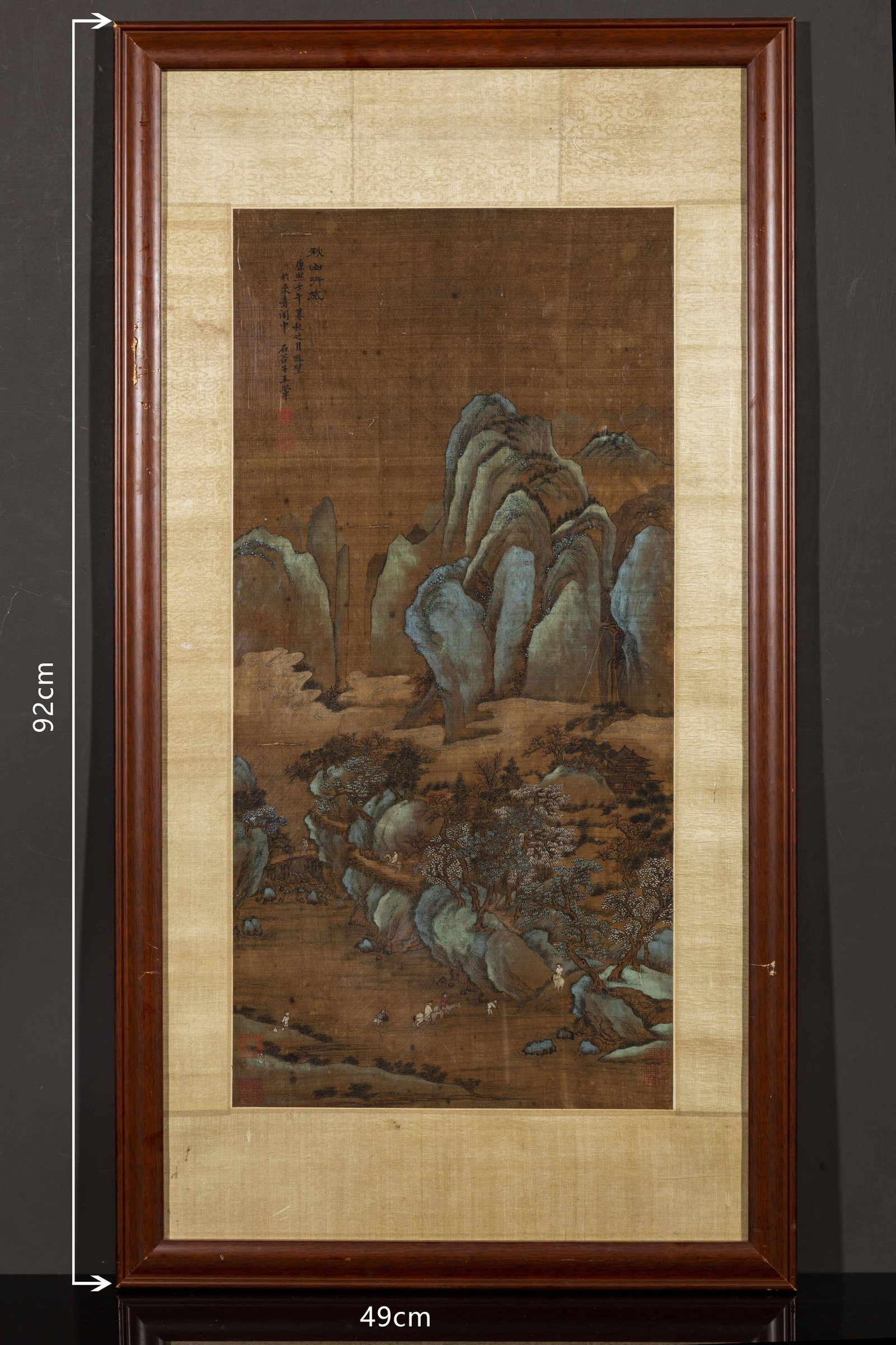 A Landscape Painting on Silk by Wang Hui.王翬: Landscape Painting on Silk, Hand Painted by Wang Hui, with Frame.王翬