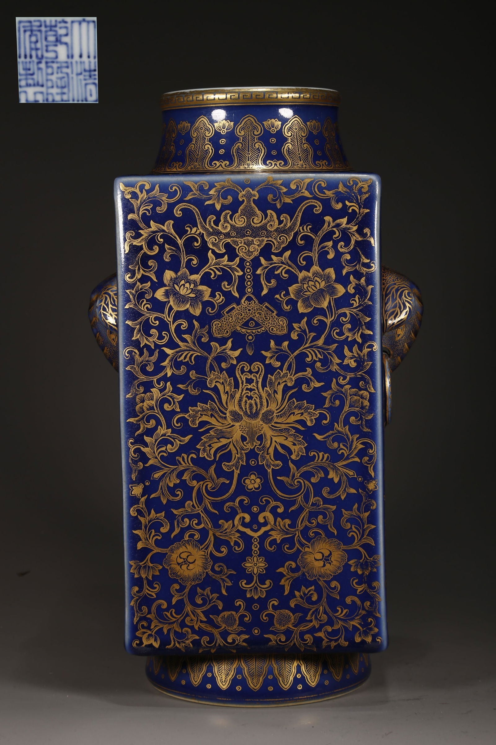 A BLUE PORCELAIN BOTTLE WITH FLOWERS DESIGN. (1 of 9)