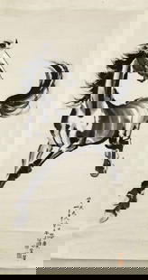 A STEED PAINTING ON PAPER BY XU BEIHONG.徐悲鸿: Steed Painting on Paper, Hand Painted by Xu Beihong.徐悲鸿