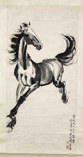 A STEED PAINTING ON PAPER BY XU BEIHONG.&#24464;&#24754;&#40511;: Steed Painting on Paper, Hand Painted by Xu Beihong.&#24464;&#24754;&#40511;