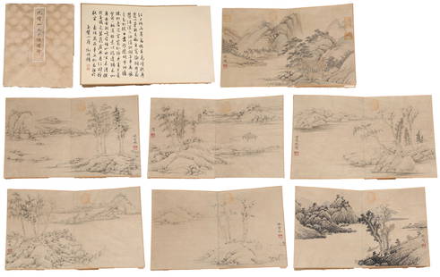 A PAPER COLLECTION OF LANDSCAPE PAINTINGS.&#20522;&#29906;: Paper Collection of Landscape Paintings, by Ni Zan, A Total of 11 Pages.&#20522;&#29906;