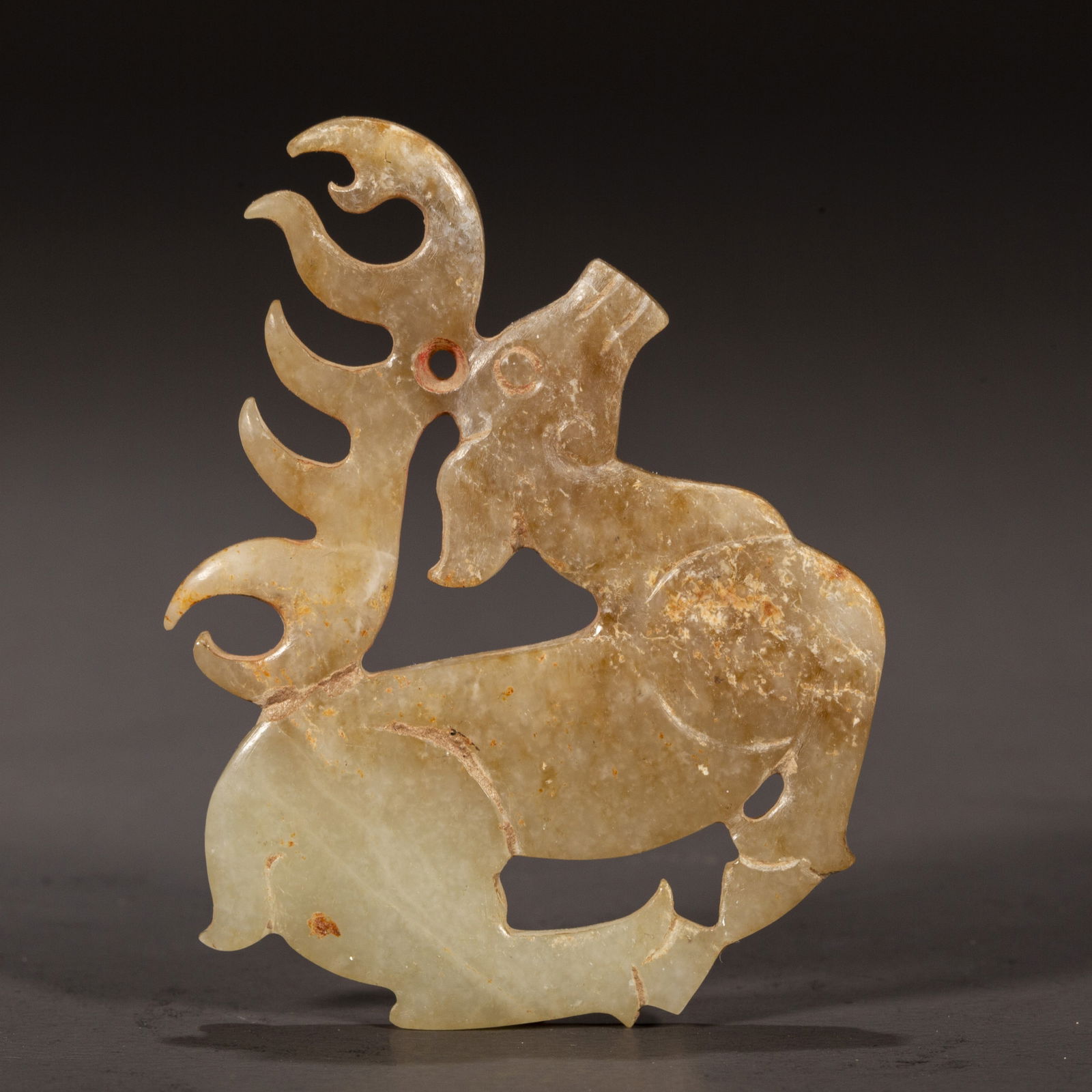 AN ANCIENT JADE DEER CARVING. (1 of 5)