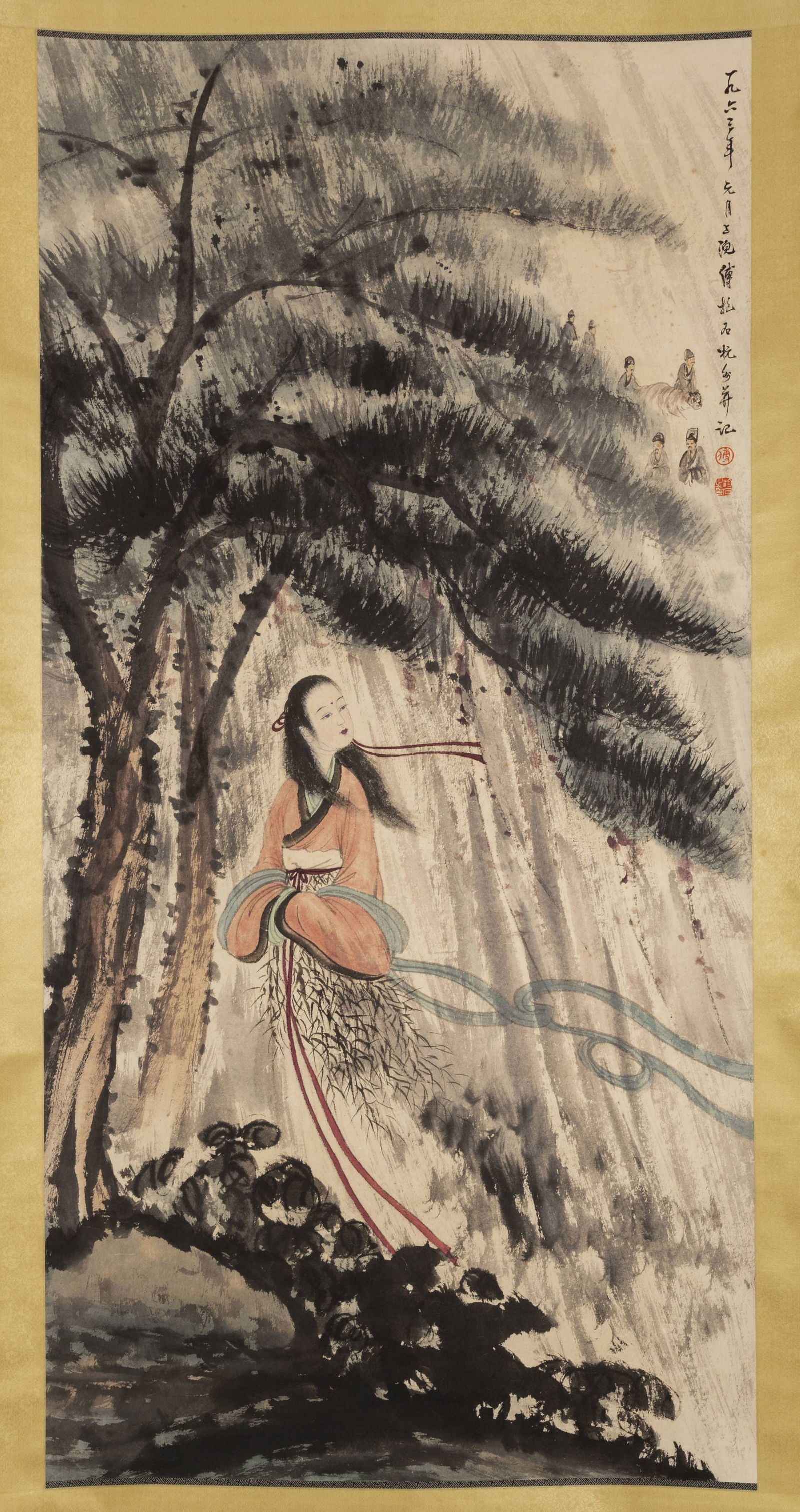 A FIGURE PAINTING ON PAPER BY FU BAOSHI.傅抱石: Figure Painting on Paper, Painted by Fu Baoshi.傅抱石