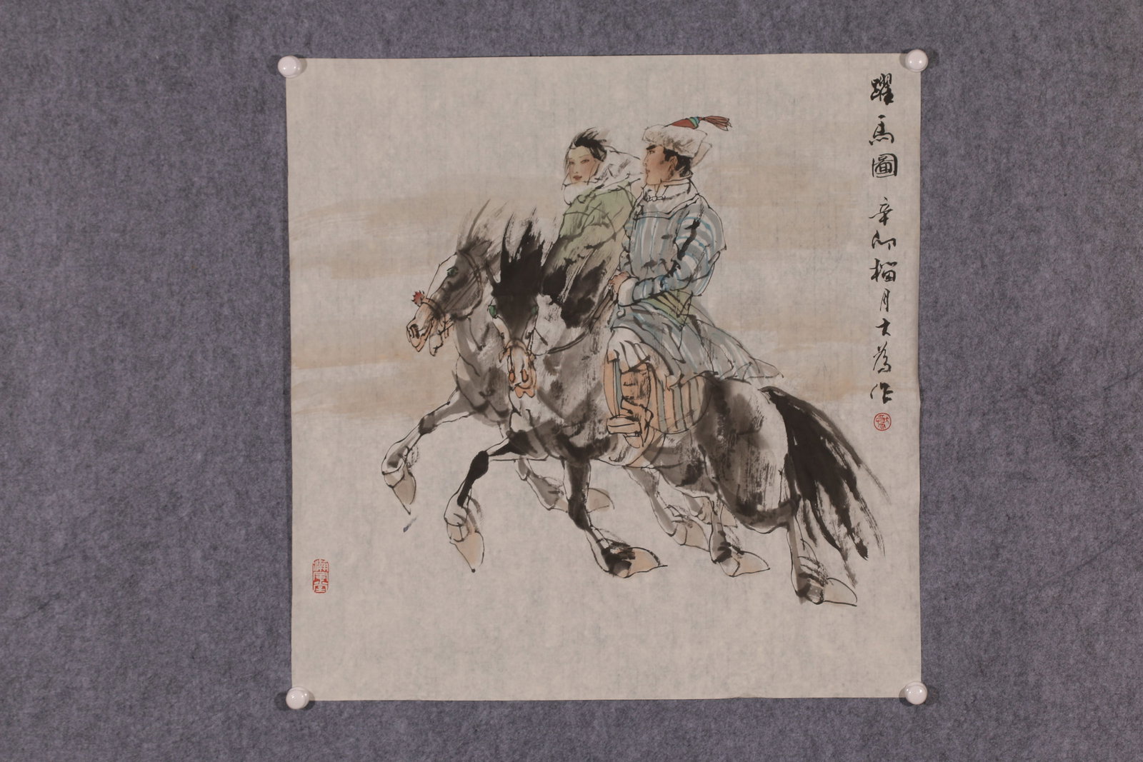 A RIDING-HORSE PAINTING, BY LIU DAWEI.刘大为: Riding-Horse Painting on Paper, Painted by Liu Dawei.刘大为