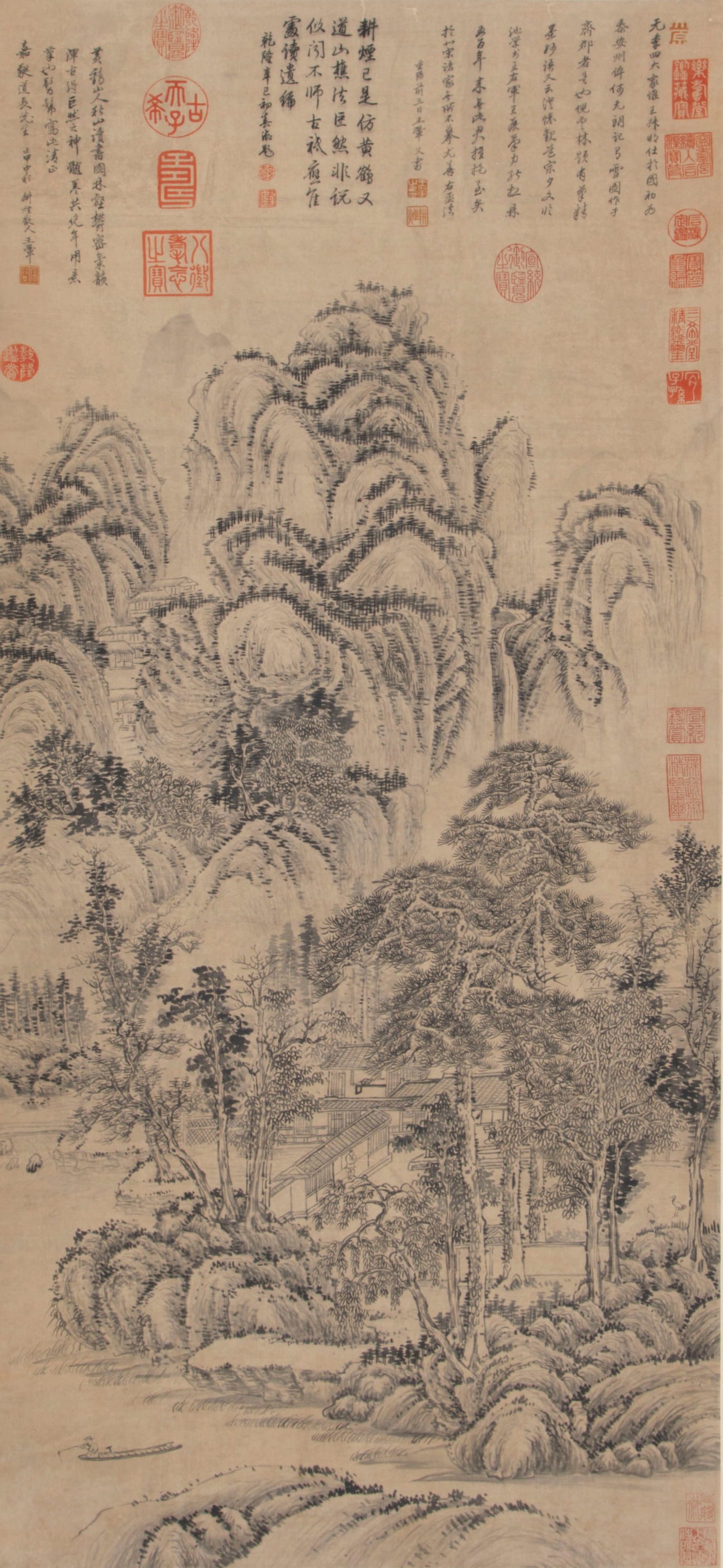 A LANDSCAPE PAINTING ON SILK, BY WANG HUI.王翬: Landscape Painting on Silk, Painted by Wang Hui.王翬
