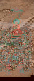 A SILK SCROLL OF BUDDHAS PAINTING, QIU YING.仇英: Silk Scroll of Buddhas Painting, Painted by Qiu Ying.仇英