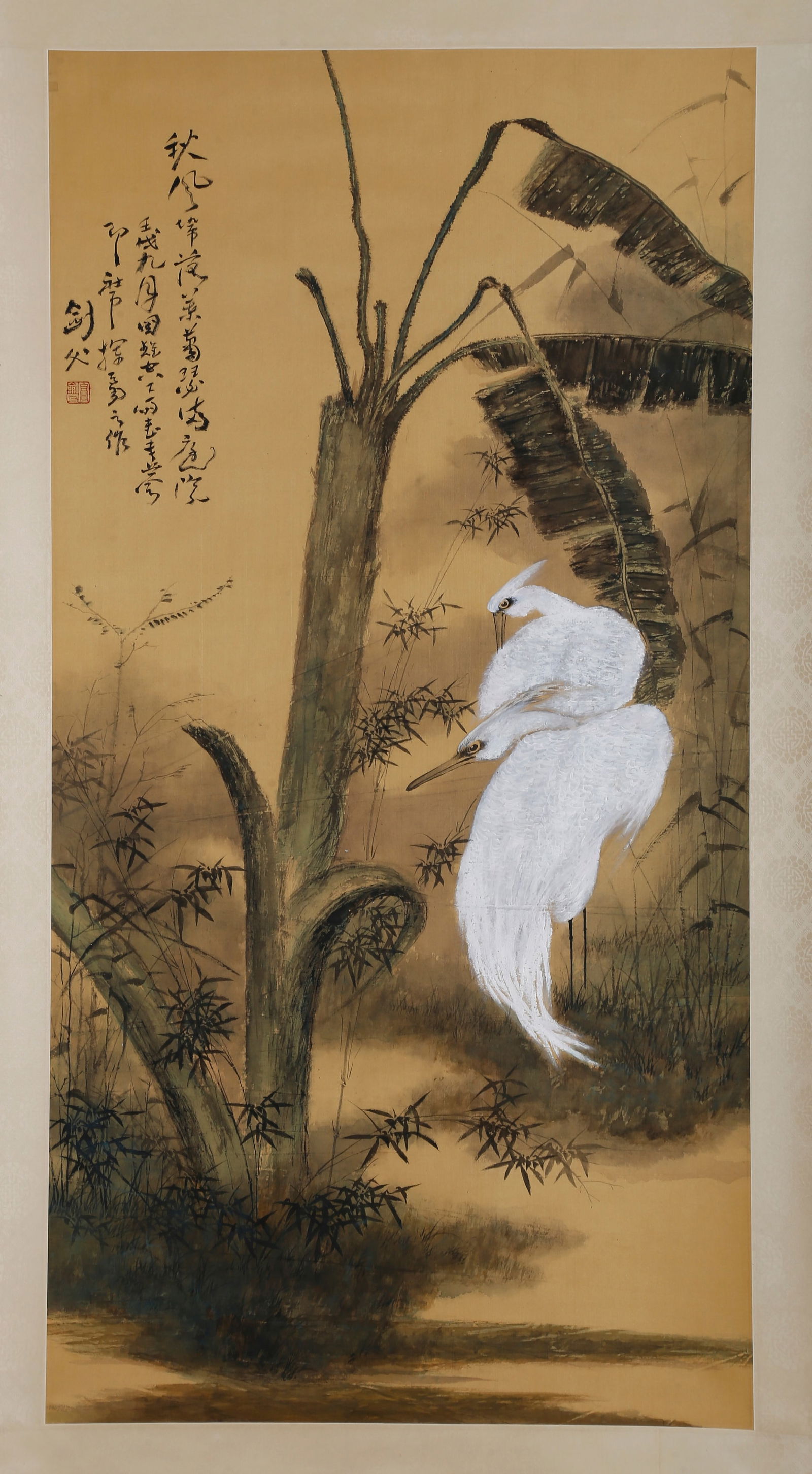 A WHITE BIRD PAINTING ON SILK, GAO JIANFU.高剑父: White Bird Painting on Silk, Painted by Gao Jianfu.高剑父