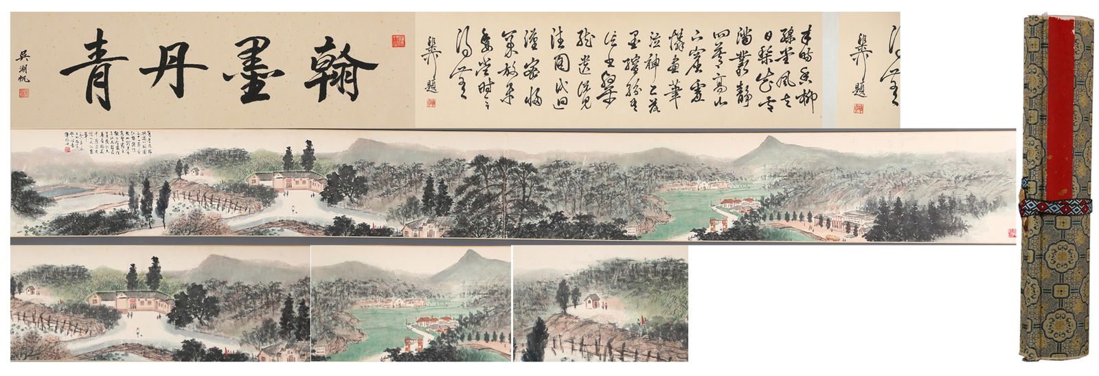 A PAPER SCROLL OF LANDSCAPE PAINTING.傅抱石: Paper Scroll of Landscape Painting, Painted by Fu Baoshi.傅抱石