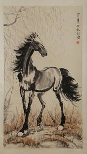 A HORSE PAINTING ON PAPER, BY XU BEIHONG.徐悲鸿: Horse Painting on Paper, Painted by Xu Beihong.徐悲鸿