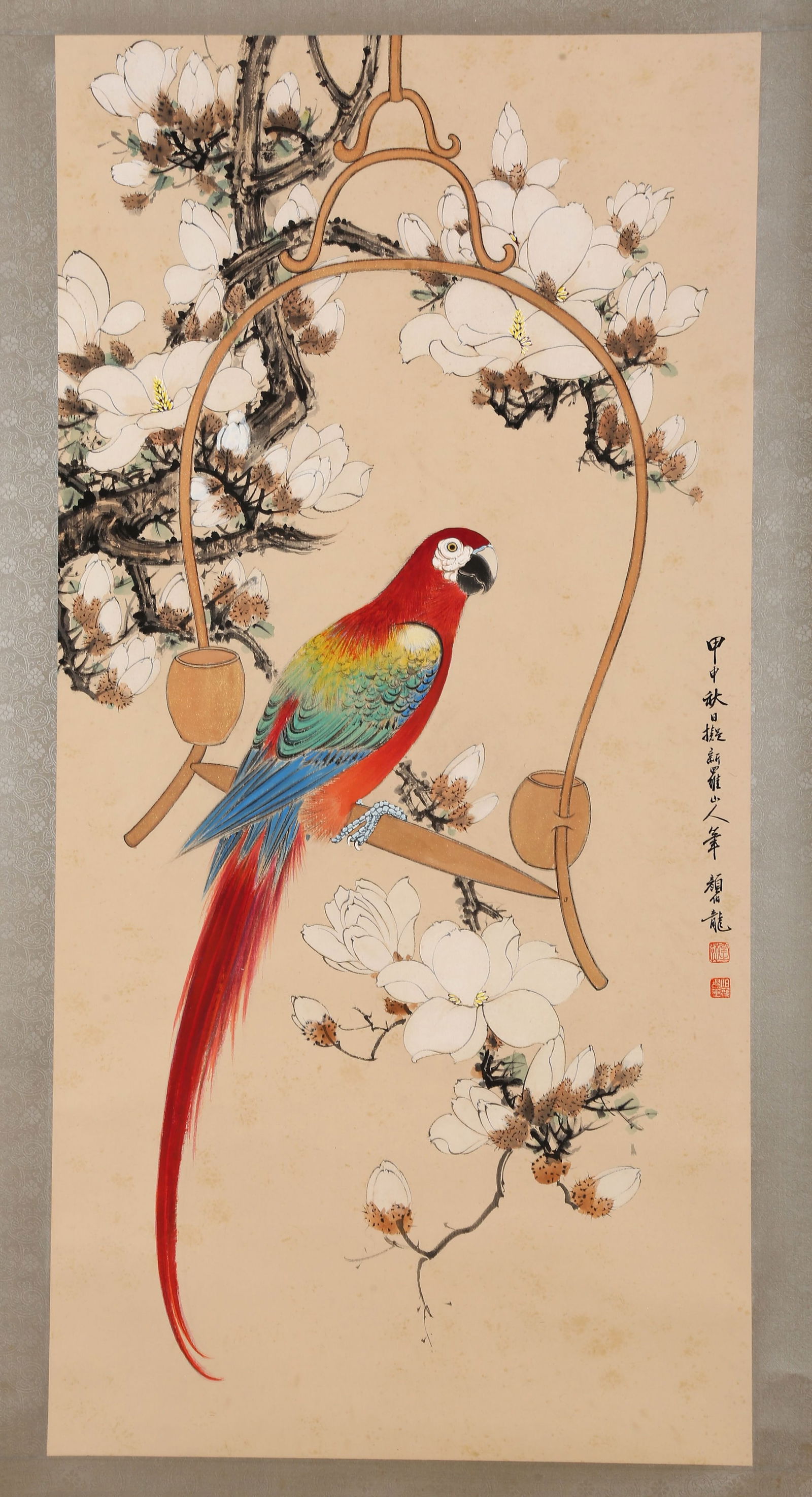 A PARROT AND FLOWERS PAINTING, YAN BOLONG.颜伯龙 (1 of 8)