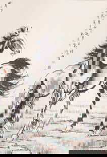 A HORSES PAINTING ON PAPER, BY XU BEIHONG.徐悲鸿: Horses Painting on Paper, Painted by Xu Beihong.徐悲鸿