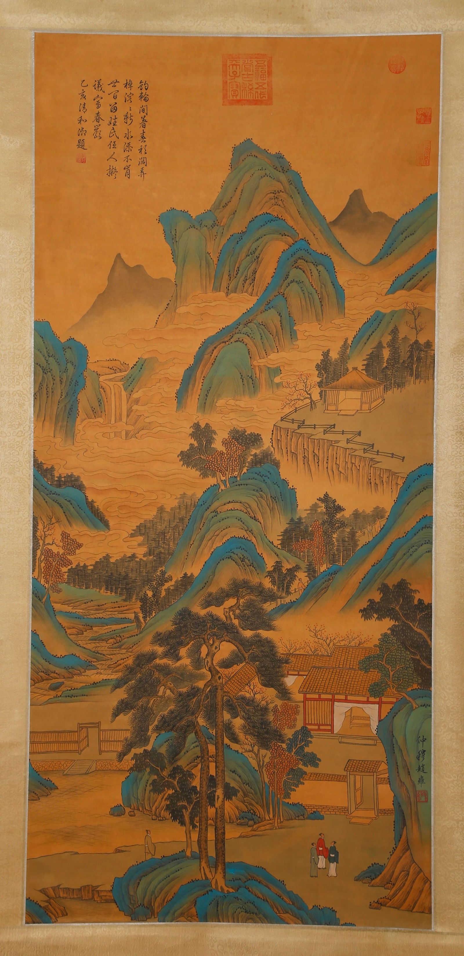 A SILK PAINTING OF LANDSCAPE BY ZHAO YONG.赵雍: Silk painting of landscape by Zhao Yong.赵雍