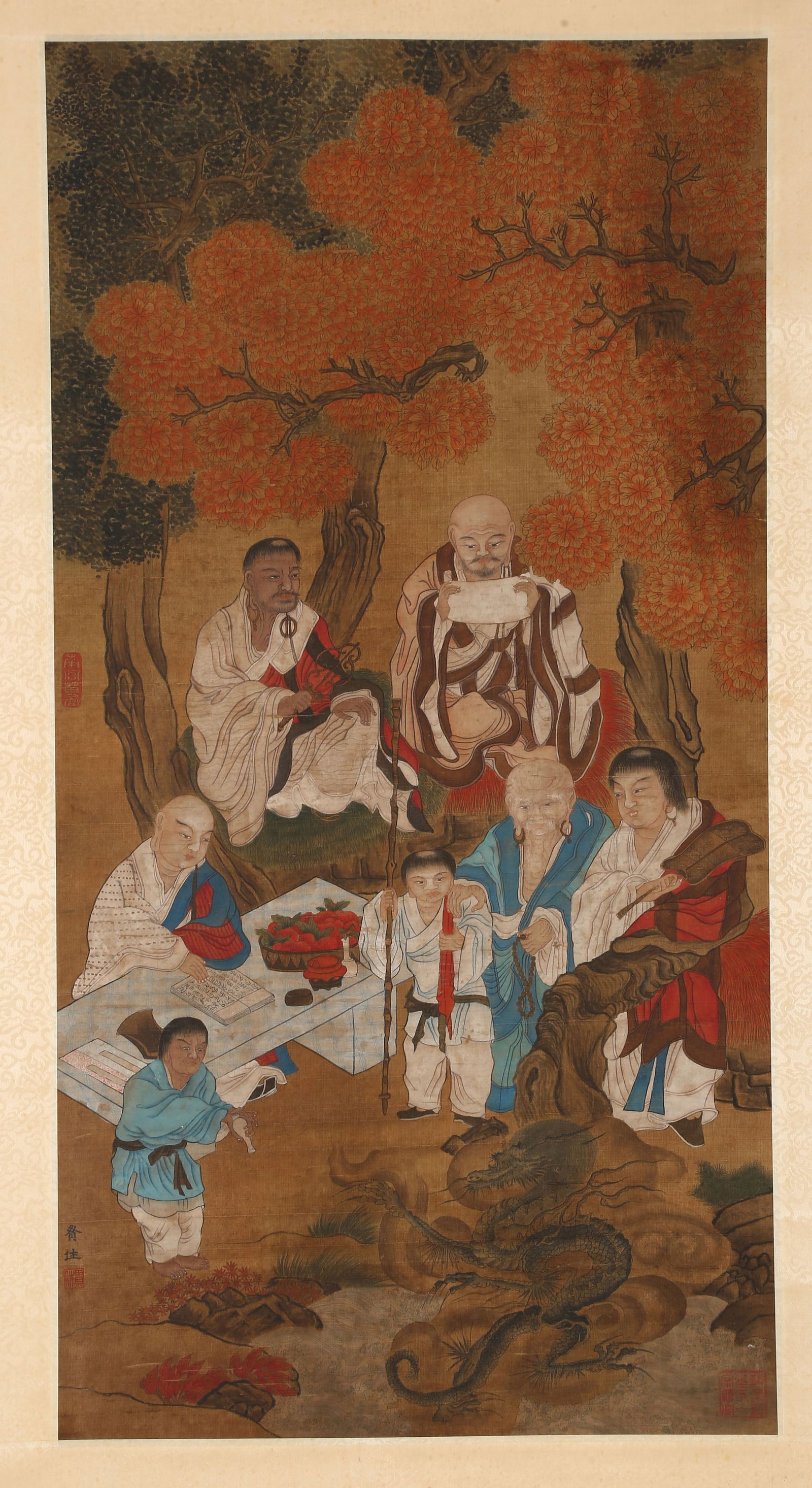 AN ARHATS PAINTING ON SILK, BY GUAN XIU.贯休: Arhats Painting on Silk, Painted by Guan Xiu.贯休