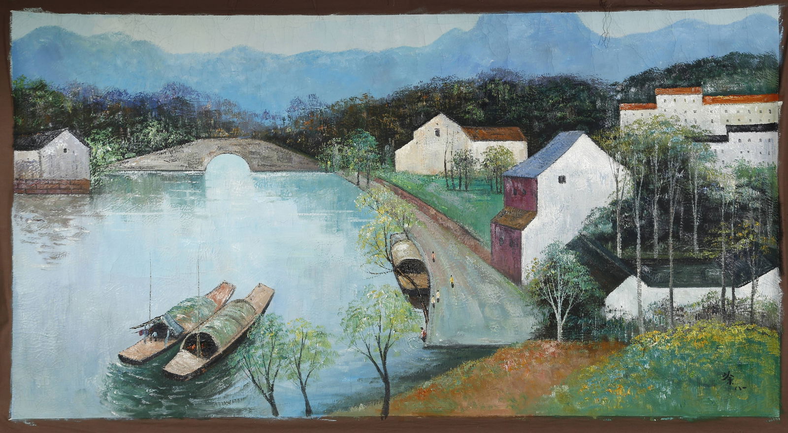 A JIANGNAN WATERSIDE TOWN OIL PAINTING.吴湖帆 (1 of 12)