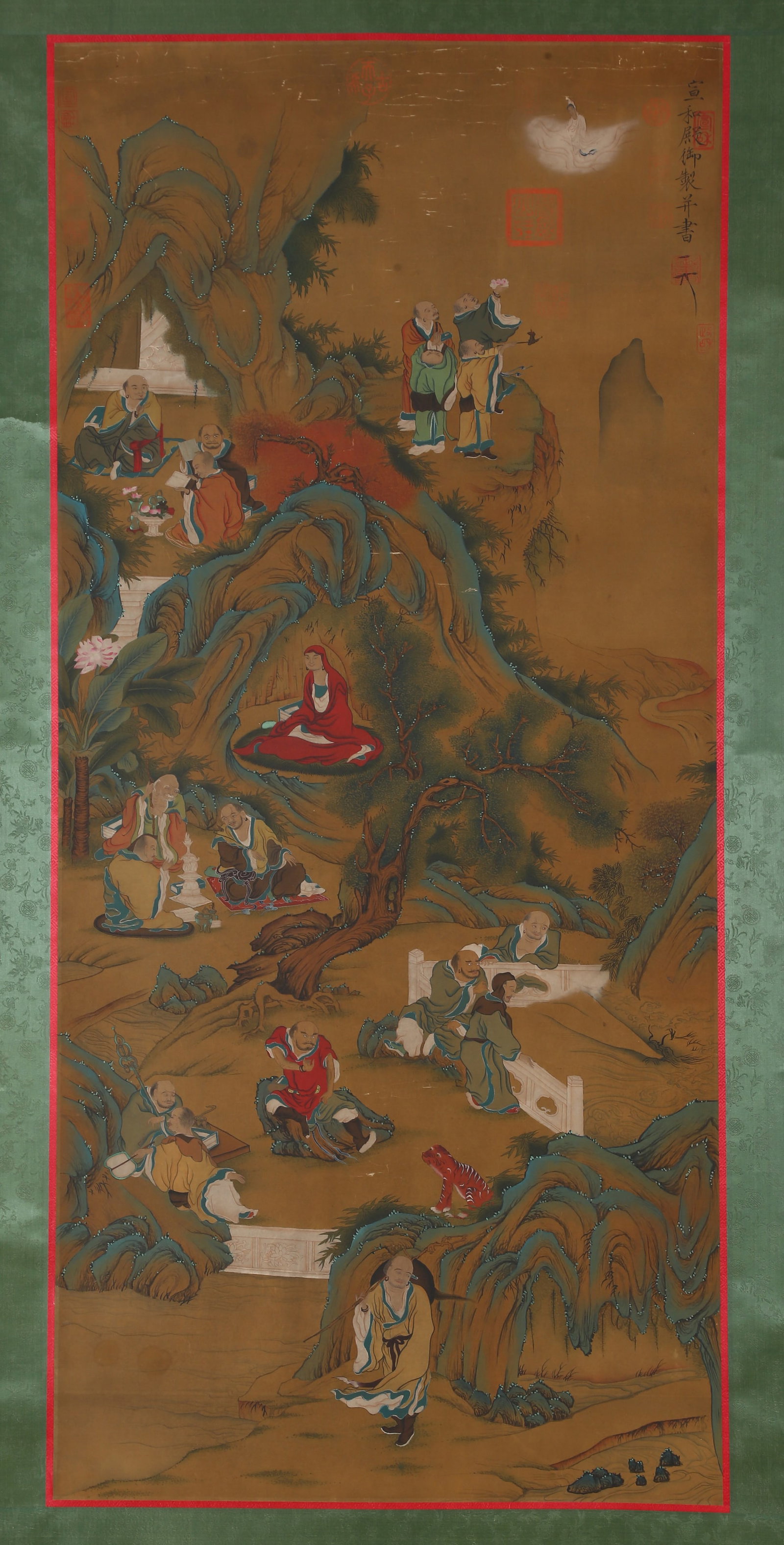 AN ARHATS PAINTING, BY EMPEROR HUIZONG.宋徽宗: Arhats Painting on Silk, Painted by Emperor Huizong of Song Dynasty.宋徽宗