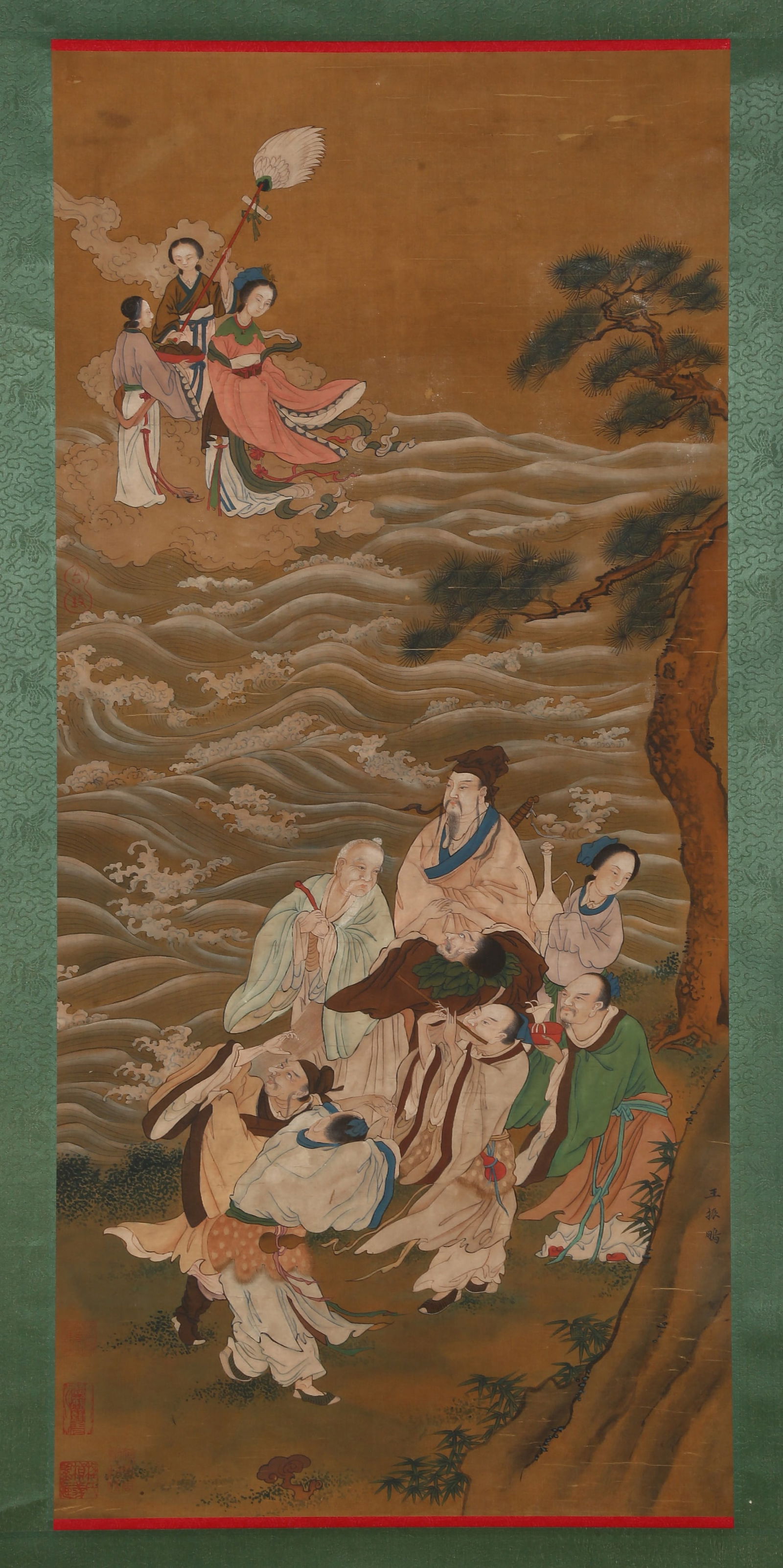 AN IMMORTALS PAINTING ON SILK.: Immortals Painting on Silk, Symbolize Longevity.