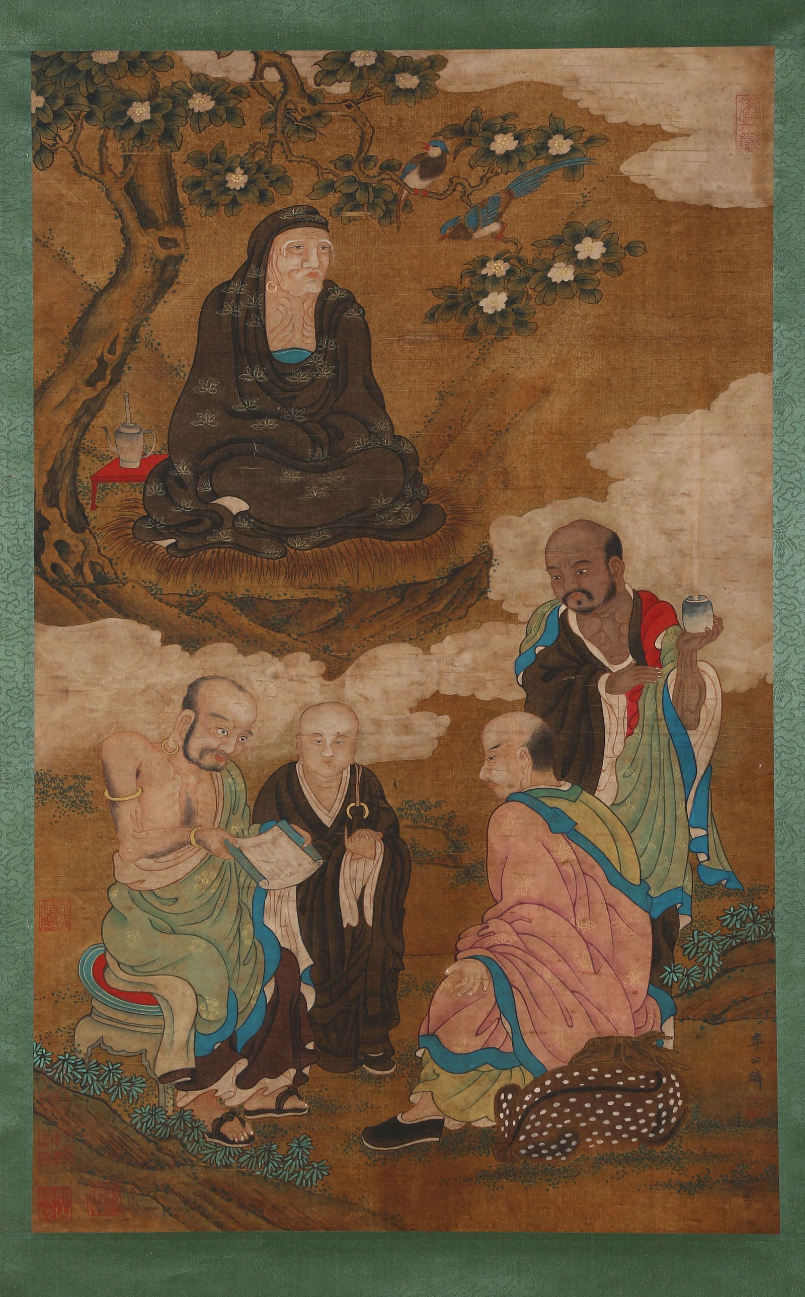 AN ARHATS PAINTING ON SILK, BY LI GONGLIN.李公麟: Arhats Painting on Silk, Painted by Li Gonglin.李公麟