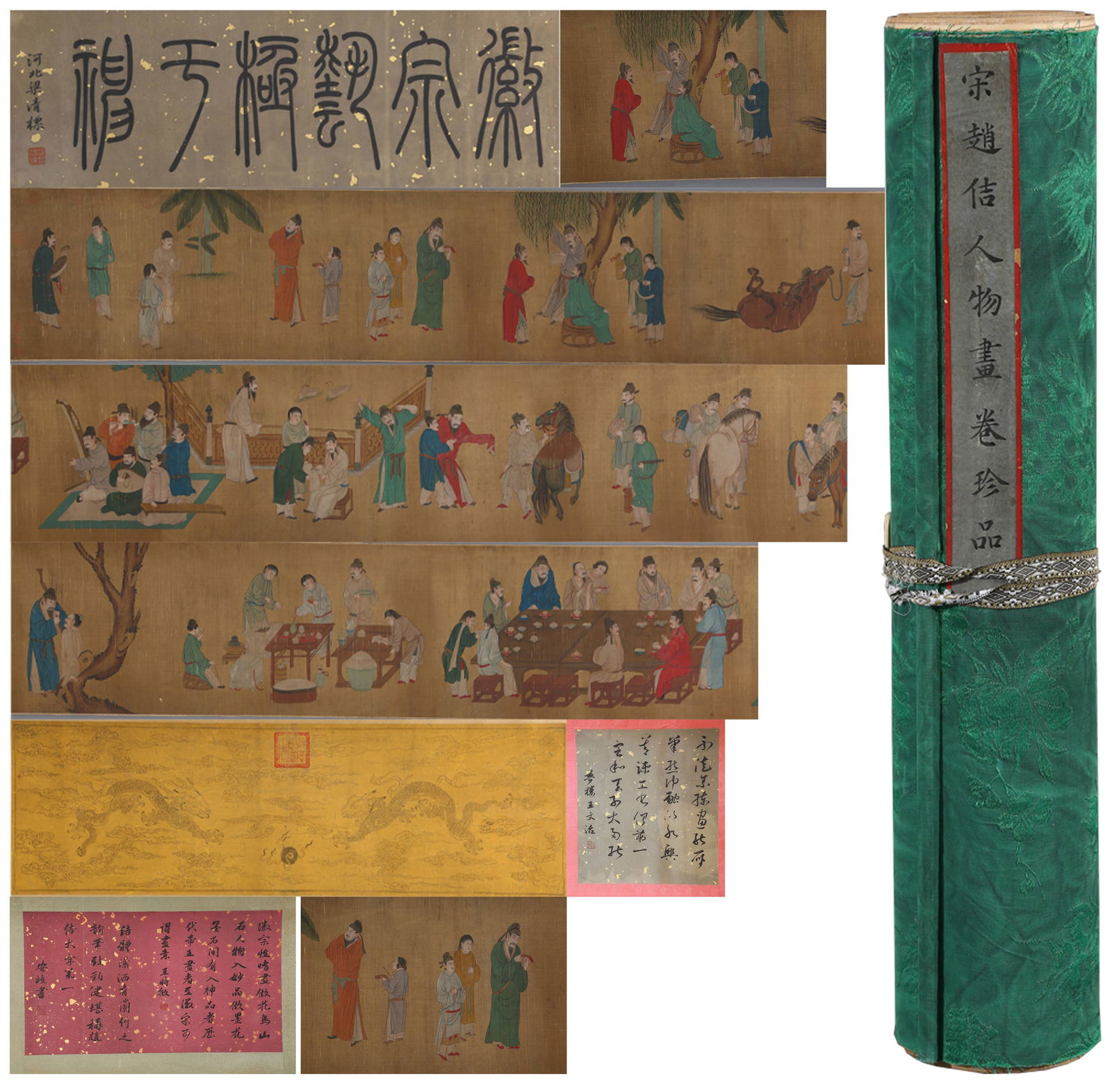 A SILK SCROLL OF FIGURE STORY PAINTING.宋徽宗: Silk Scroll of Figure Story Painting, by Emperor Huizong of Song Dynasty.宋徽宗