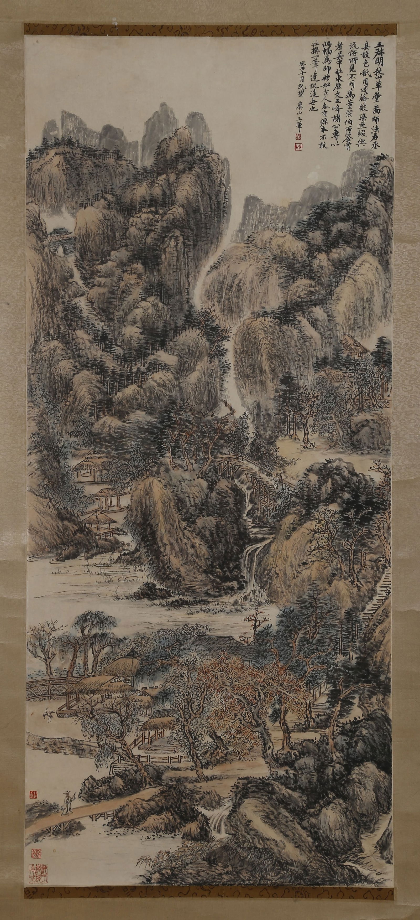 A LANDSCAPE PAINTING ON PAPER, BY WANG HUI.王翚: Landscape Painting on Paper, Painted by Wang Hui.王翚
