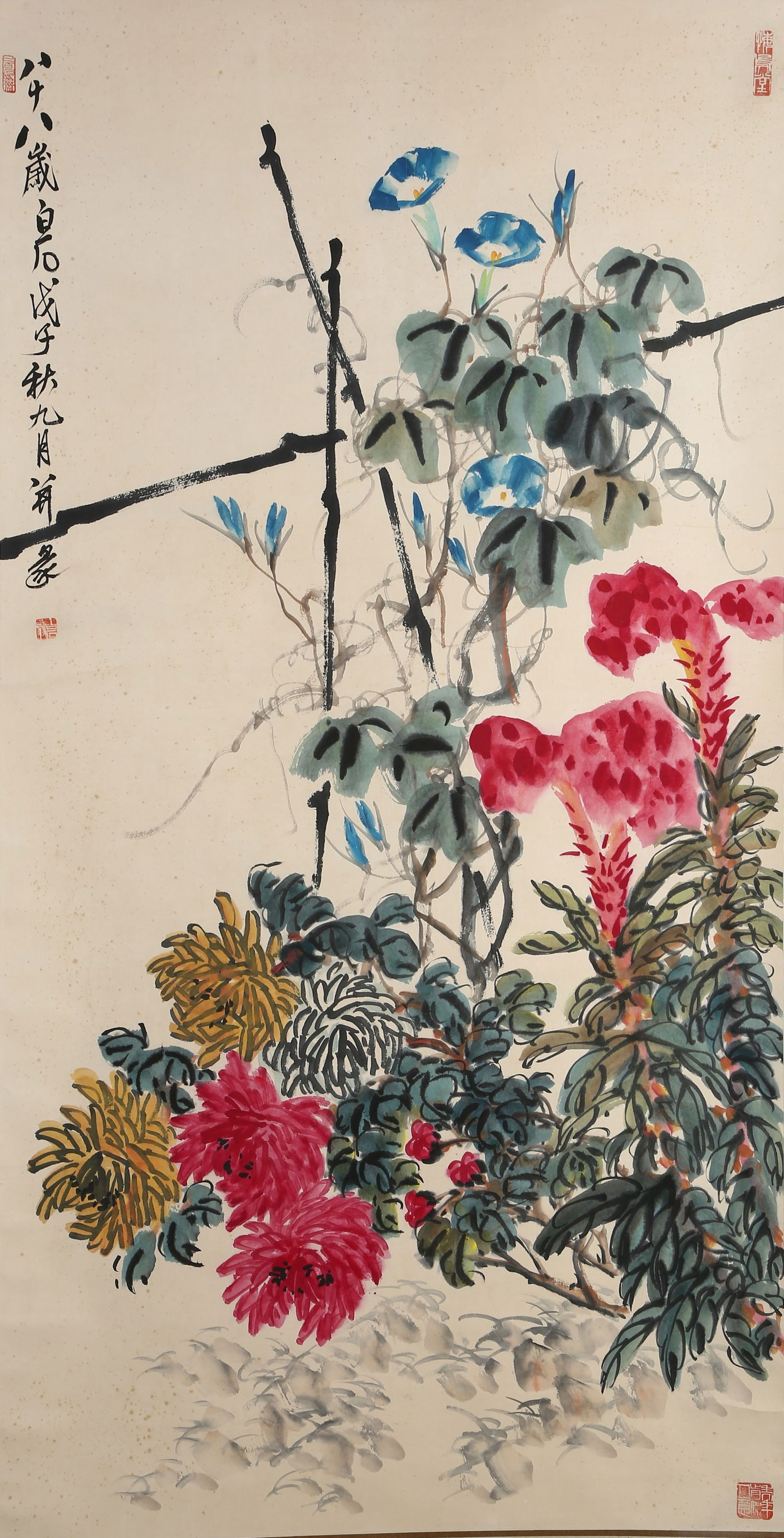 A PAPER PAINTING OF FLOWERS BY QI BAISHI.齐白石: Paper painting of flowers by Qi Baishi.齐白石