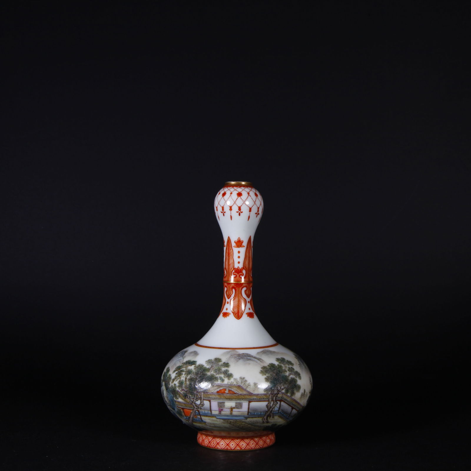 A ENAMEL COLOR LANDSCAPE PATTERN GARLIC-SHAPED VASE (1 of 9)